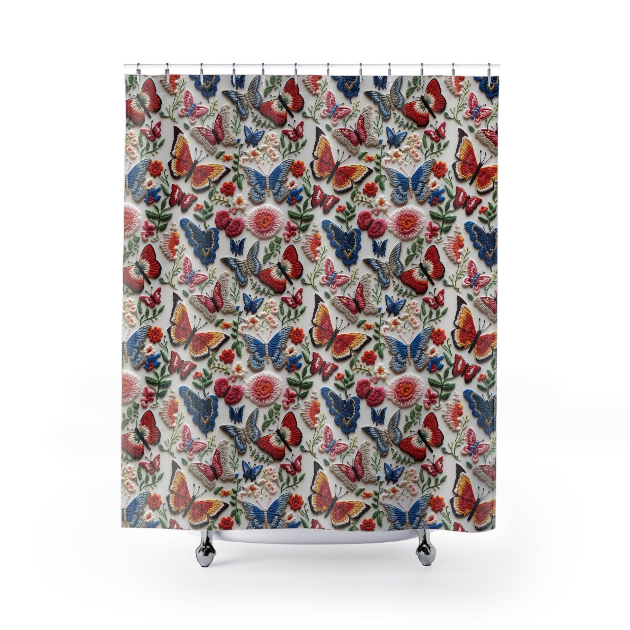 Butterfly and Floral Shower Curtain Modern Bathroom Decor Bathroom Decor Housewarming New House Gift Newlywed Wedding Gift - MRSBYVALLE