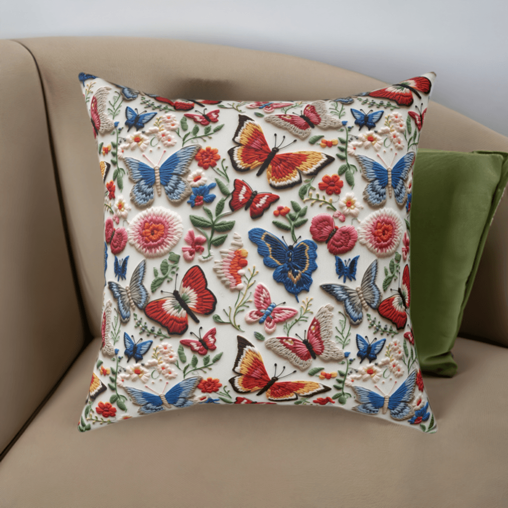 Butterfly and Floral Square Pillow Pet Lover Elegance Charm to Your Décor Stylish Accent Housewarming Gift New House, Bridal Shower Gift - MRSBYVALLE