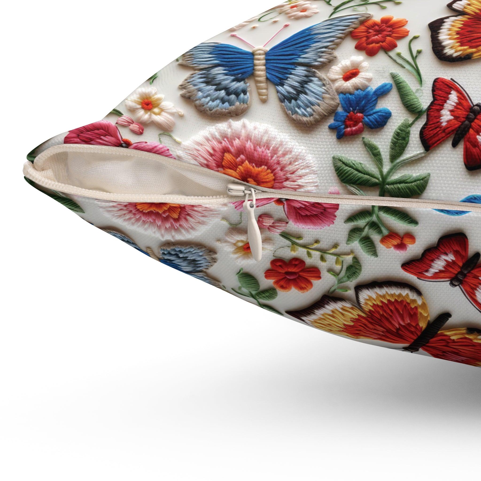Butterfly and Floral Square Pillow Pet Lover Elegance Charm to Your Décor Stylish Accent Housewarming Gift New House, Bridal Shower Gift - MRSBYVALLE