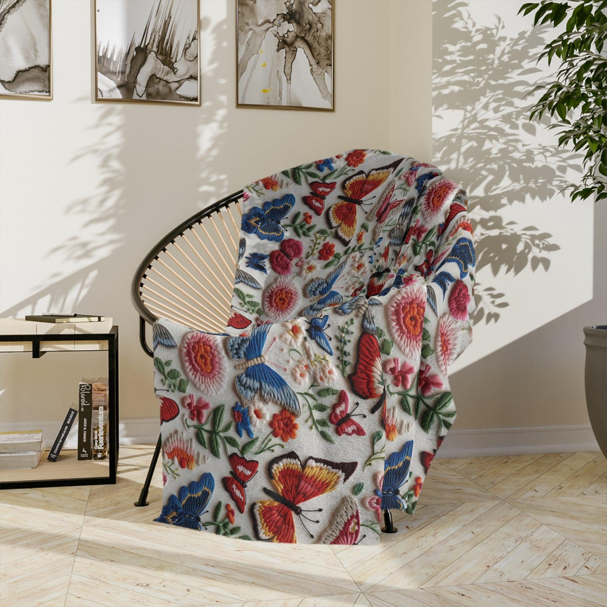 Butterfly and Floral Velveteen Microfiber Blanket  Floral Velveteen Microfiber Blanket Luxurious Comfort Meets Enchanting Design Housewarming Gift Throw - MRSBYVALLE