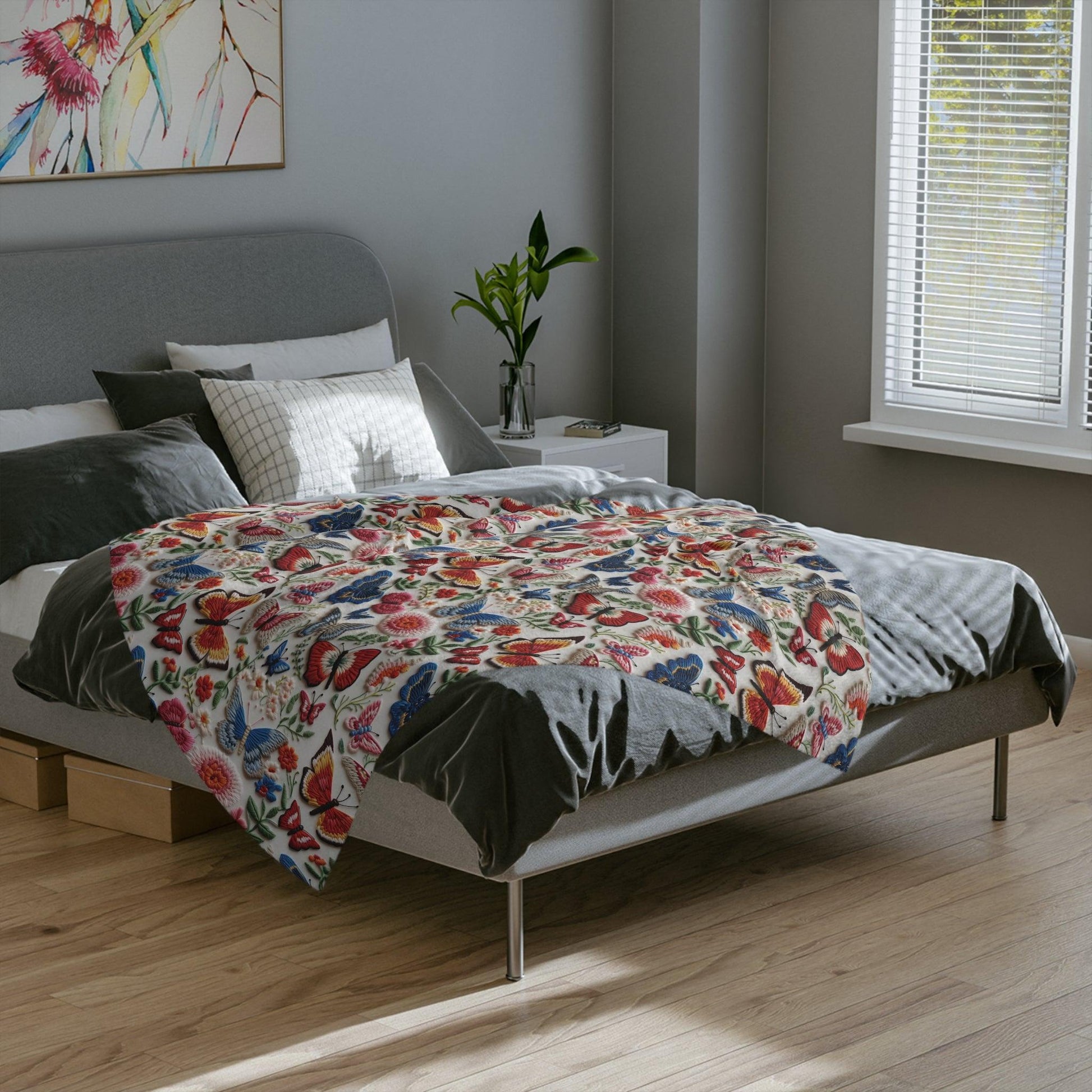 Butterfly and Floral Velveteen Microfiber Blanket  Floral Velveteen Microfiber Blanket Luxurious Comfort Meets Enchanting Design Housewarming Gift Throw - MRSBYVALLE