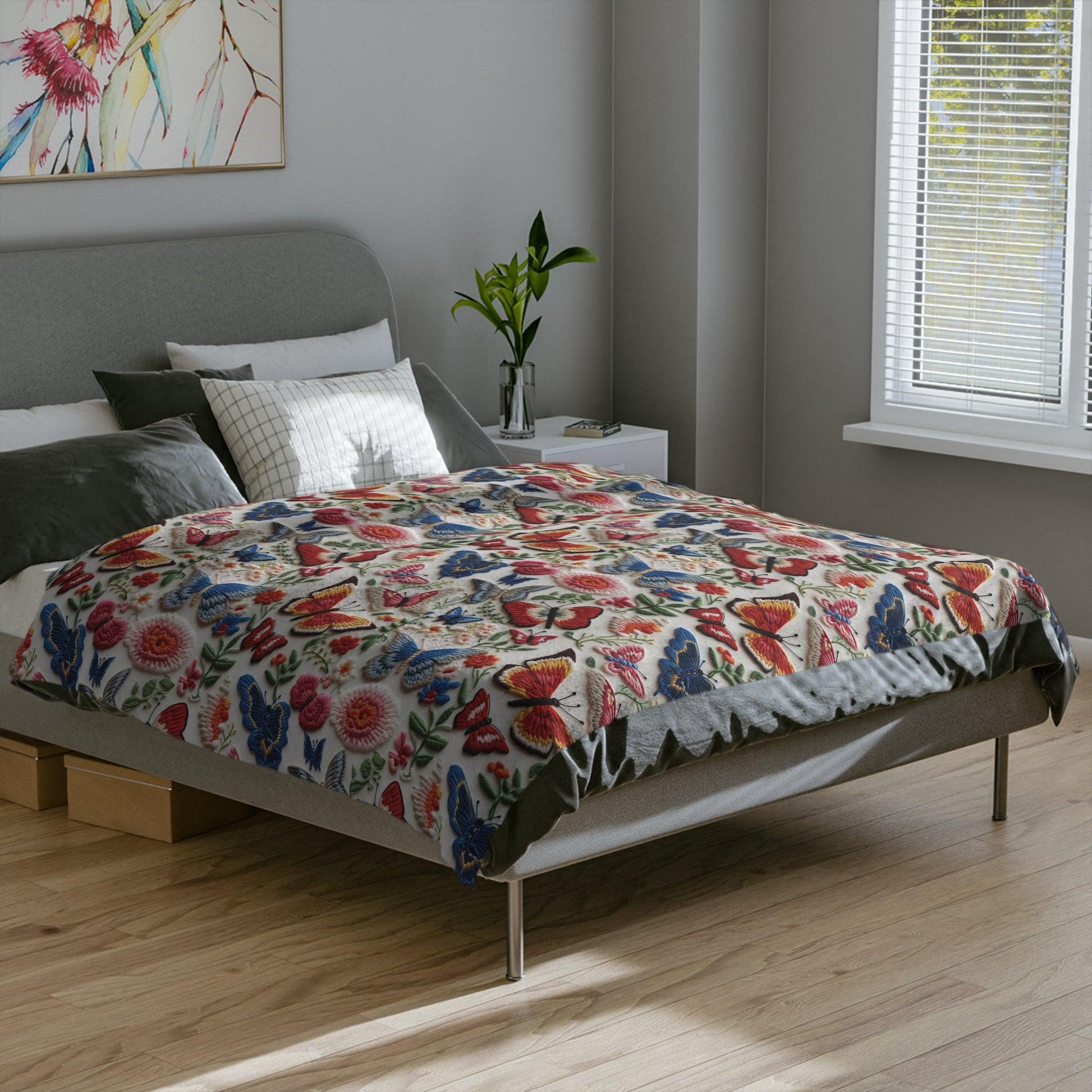 Butterfly and Floral Velveteen Microfiber Blanket  Floral Velveteen Microfiber Blanket Luxurious Comfort Meets Enchanting Design Housewarming Gift Throw - MRSBYVALLE