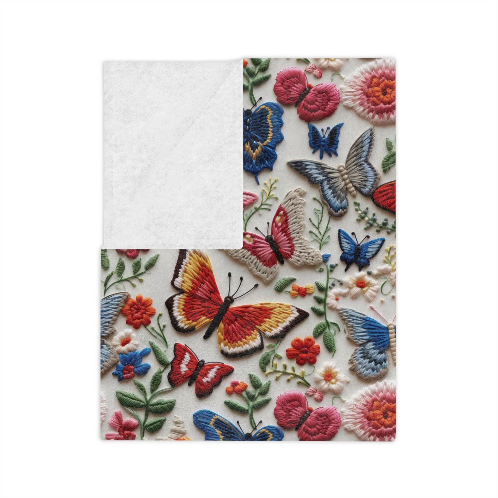 Butterfly and Floral Velveteen Microfiber Blanket  Floral Velveteen Microfiber Blanket Luxurious Comfort Meets Enchanting Design Housewarming Gift Throw - MRSBYVALLE