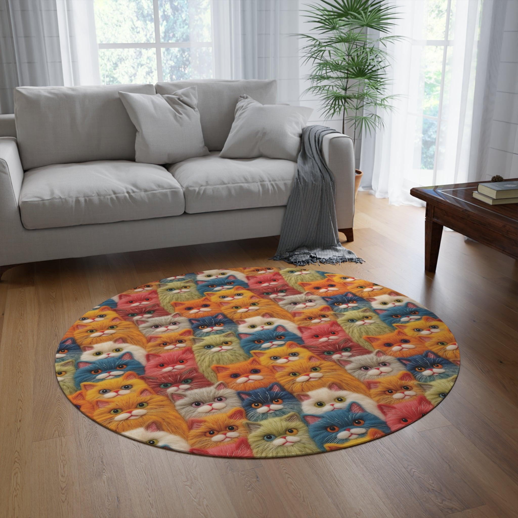 Colorful Cats 3D Illusion Round Rug Whimsical Charm to Your Home Decor, Housewarming Gift Newlywed New House Rug Interior Designer Cat Lover - MRSBYVALLE