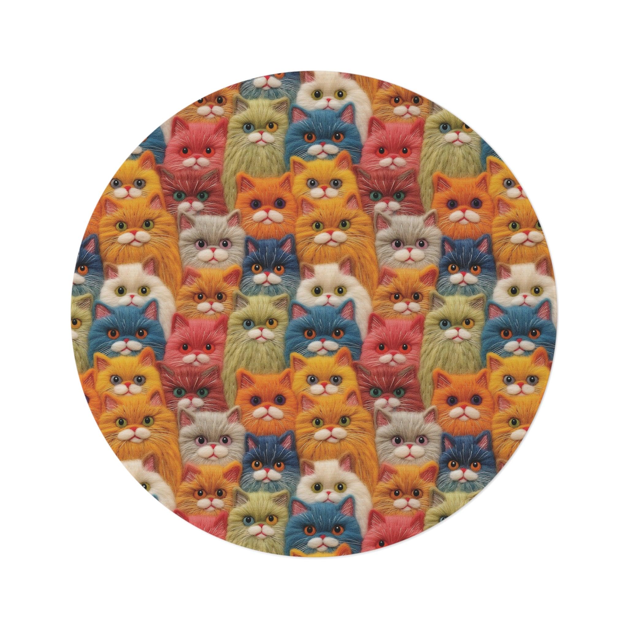 Colorful Cats 3D Illusion Round Rug Whimsical Charm to Your Home Decor, Housewarming Gift Newlywed New House Rug Interior Designer Cat Lover - MRSBYVALLE