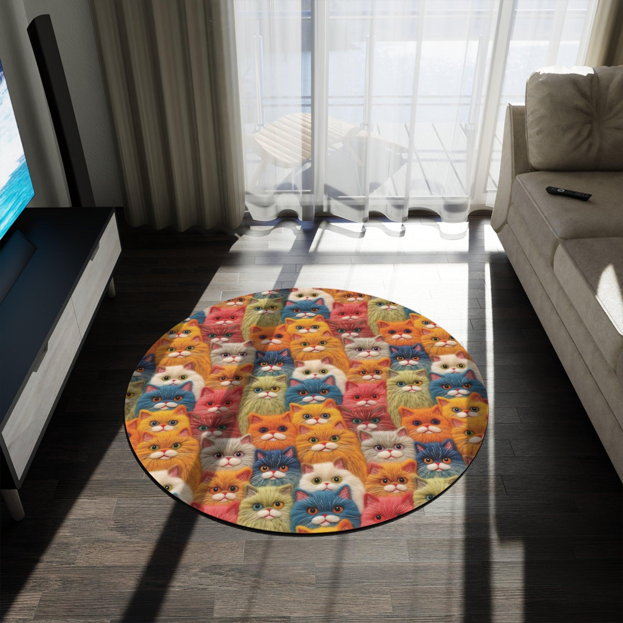 Colorful Cats 3D Illusion Round Rug Whimsical Charm to Your Home Decor, Housewarming Gift Newlywed New House Rug Interior Designer Cat Lover - MRSBYVALLE