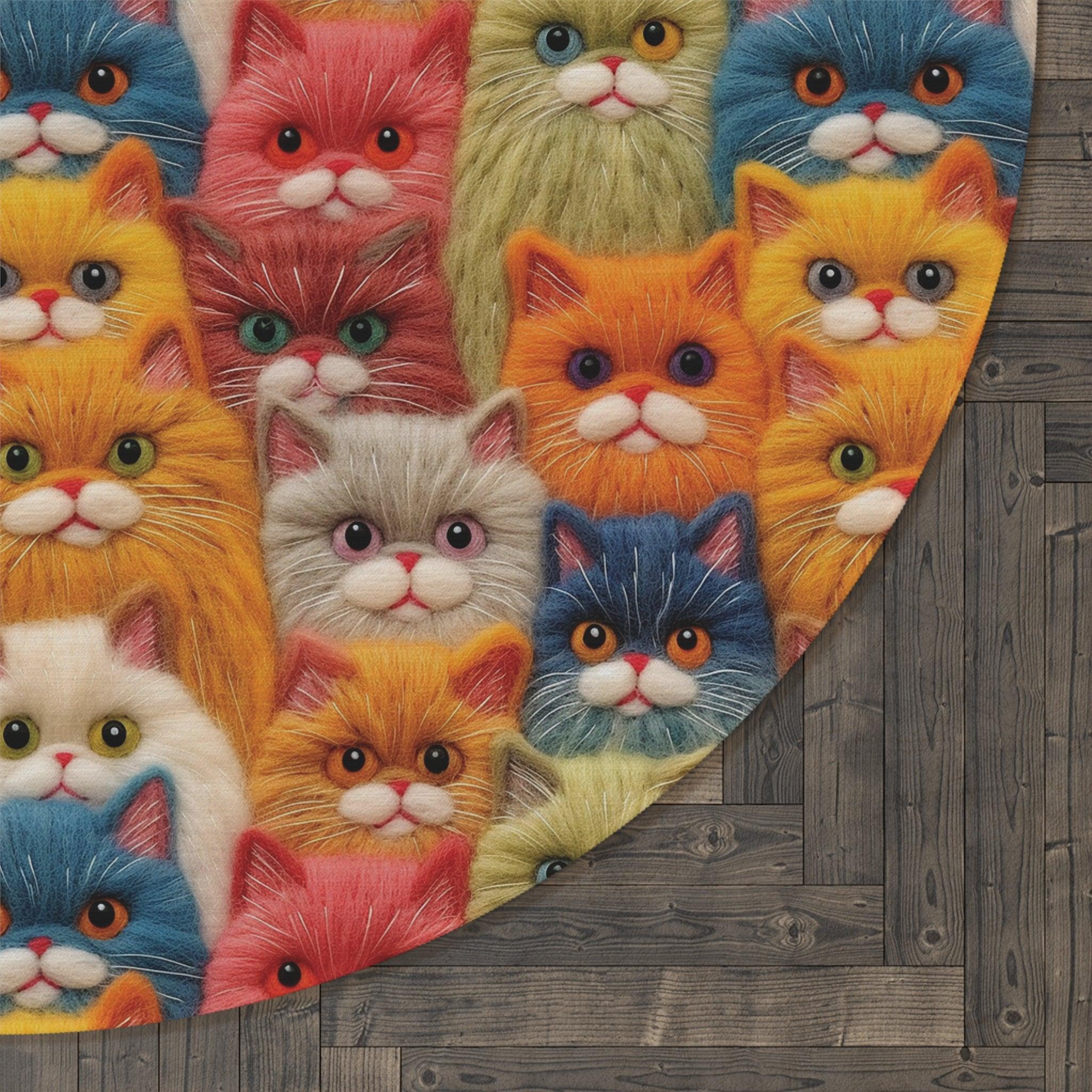 Colorful Cats 3D Illusion Round Rug Whimsical Charm to Your Home Decor, Housewarming Gift Newlywed New House Rug Interior Designer Cat Lover - MRSBYVALLE