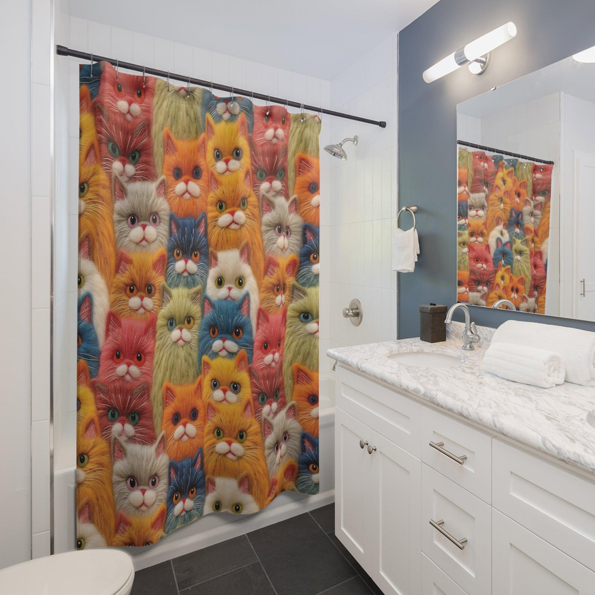 Colorful Cats Shower Curtain Modern Bathroom Decor Bathroom Decor Housewarming New House Gift Newlywed Wedding Gift Cat Lover - MRSBYVALLE