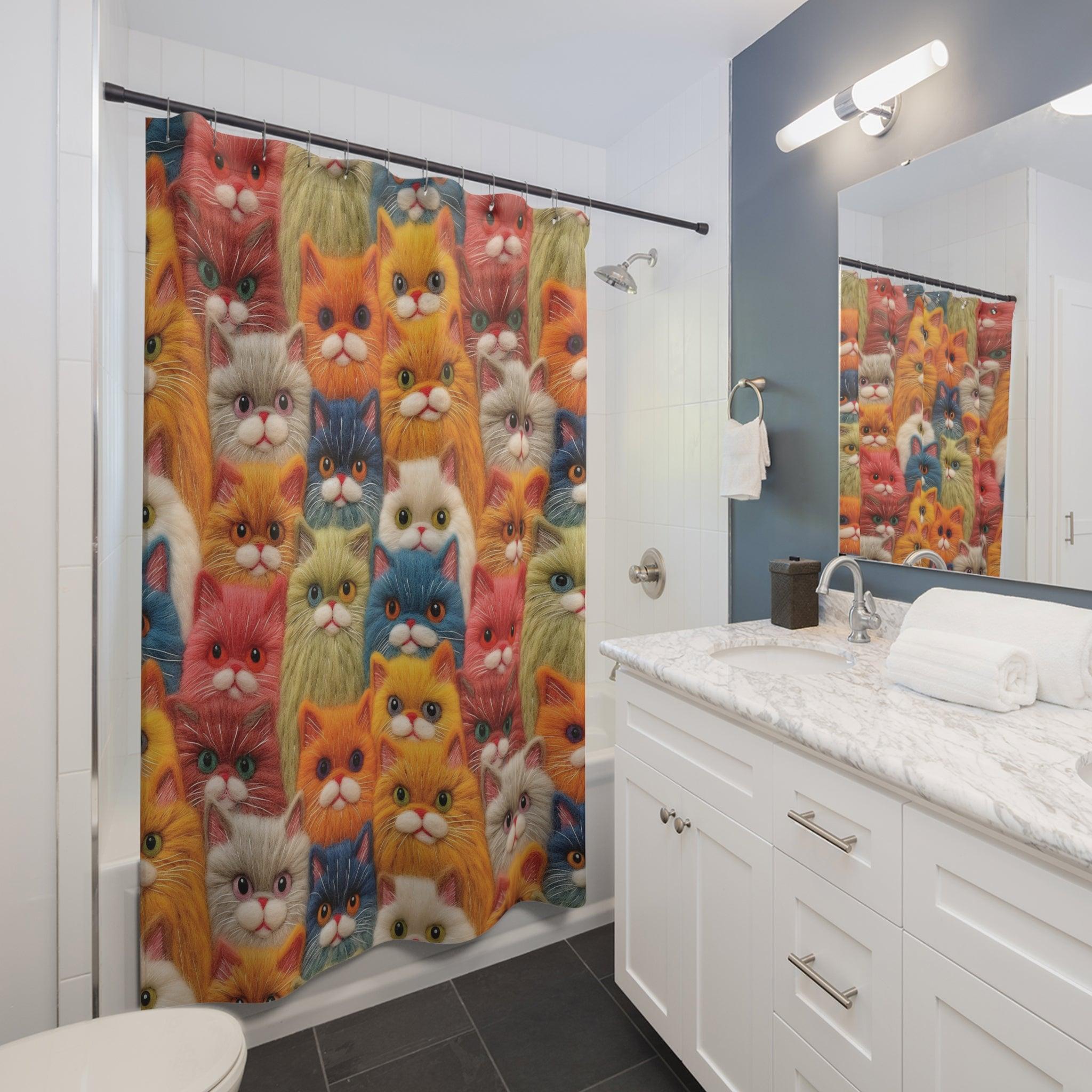 Colorful Cats Shower Curtain Modern Bathroom Decor Bathroom Decor Housewarming New House Gift Newlywed Wedding Gift Cat Lover - MRSBYVALLE