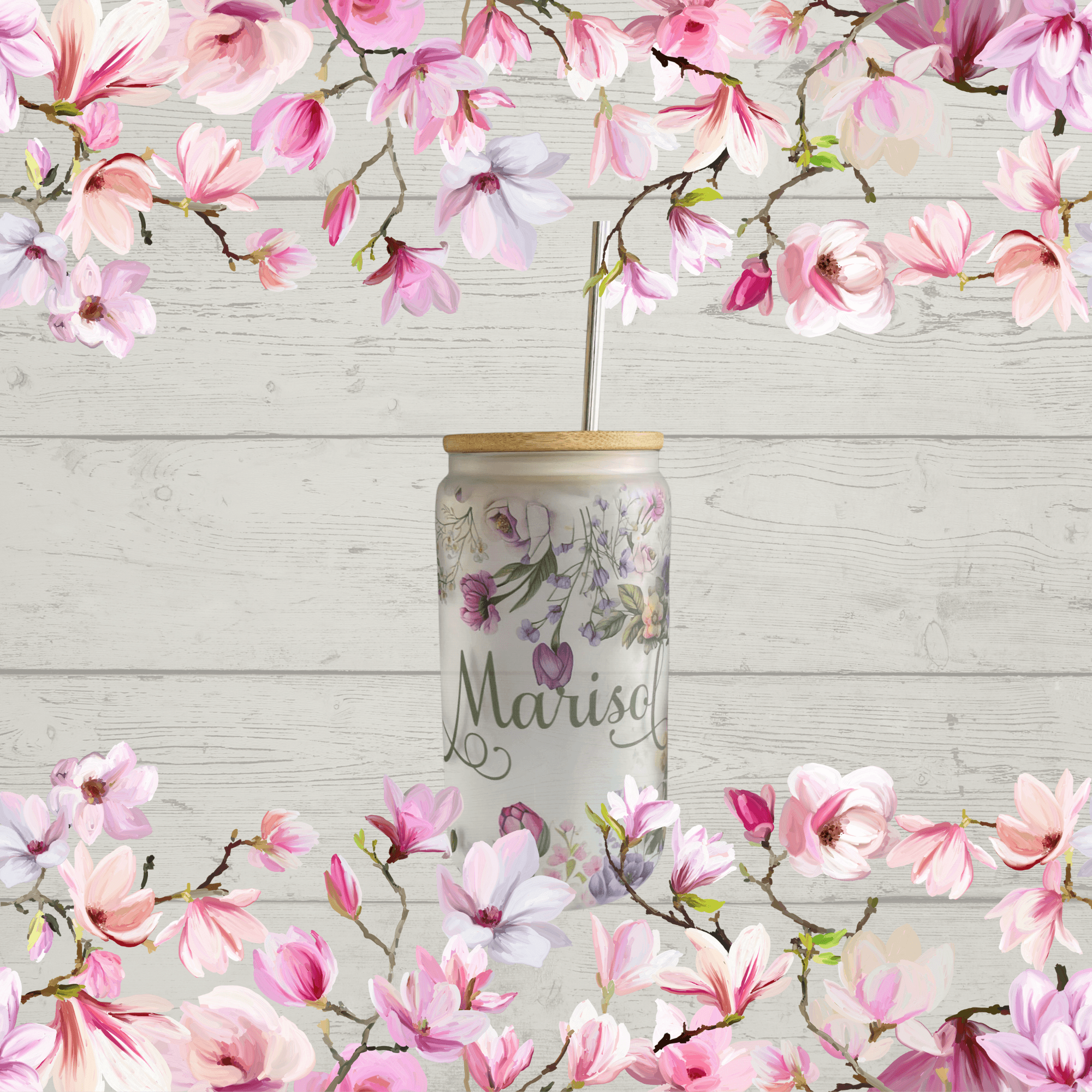 Custom Frosted 16 OZ Iced Coffee Glass | Personalized Cups Frosted Glass Tumbler Floral Beer Glass Can Gift for Her Mom's Gift - MRSBYVALLE