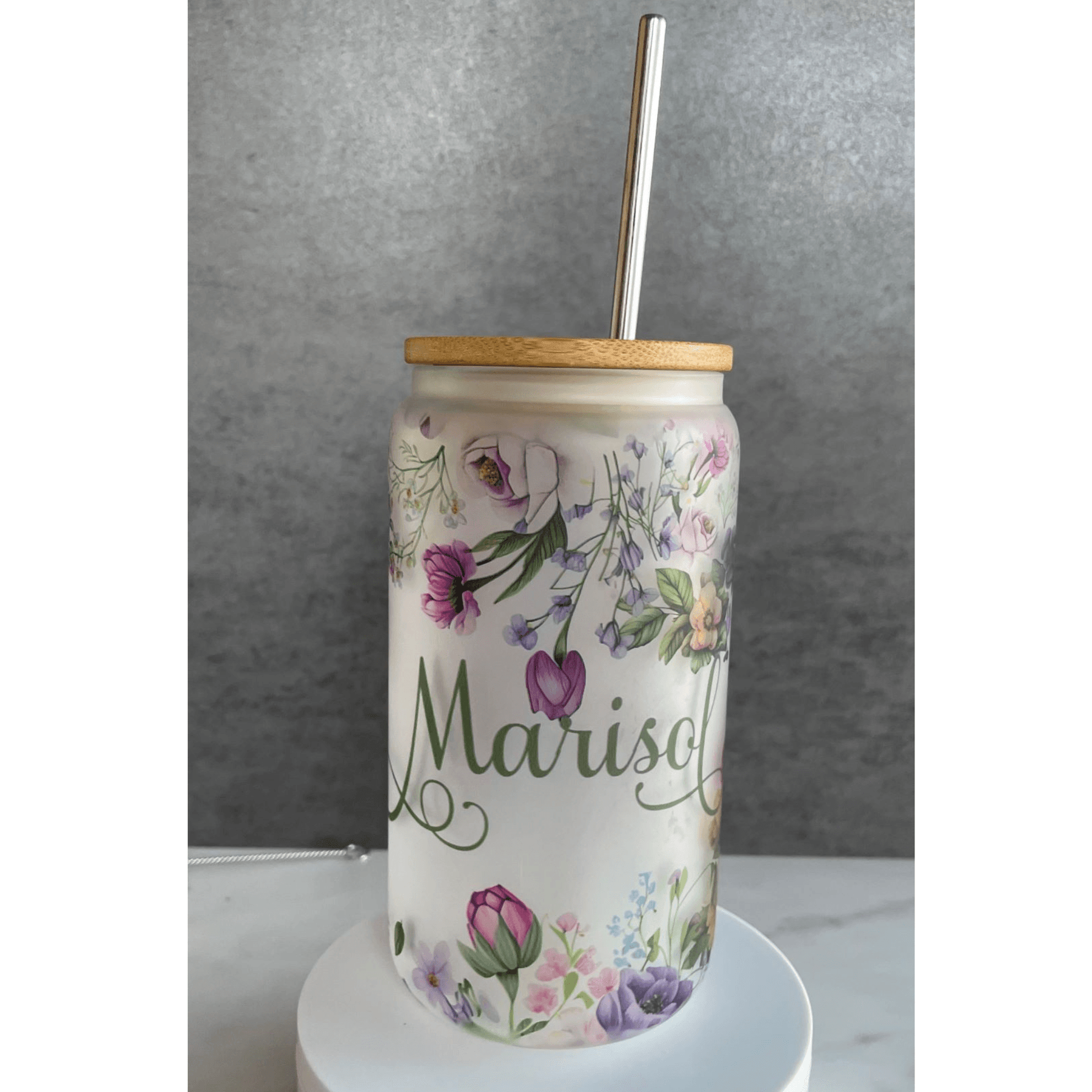 Custom Frosted 16 OZ Iced Coffee Glass | Personalized Cups Frosted Glass Tumbler Floral Beer Glass Can Gift for Her Mom's Gift - MRSBYVALLE