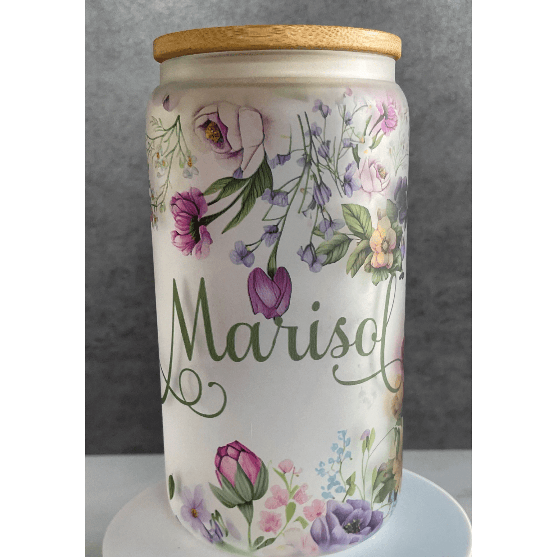 Custom Frosted 16 OZ Iced Coffee Glass | Personalized Cups Frosted Glass Tumbler Floral Beer Glass Can Gift for Her Mom's Gift - MRSBYVALLE
