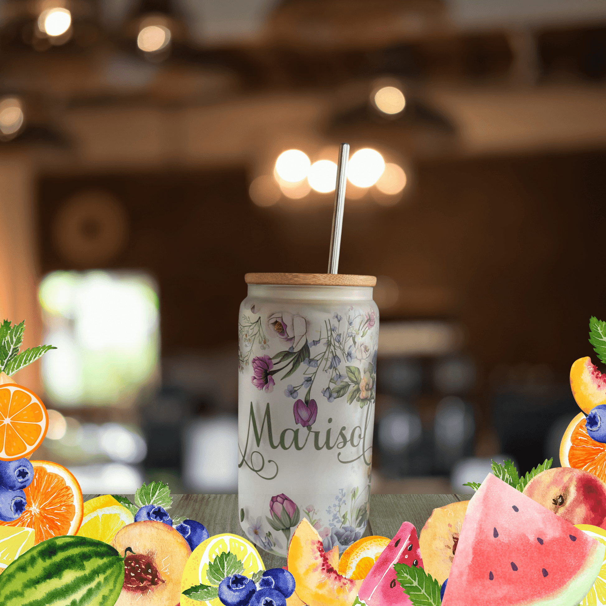 Custom Frosted 16 OZ Iced Coffee Glass | Personalized Cups Frosted Glass Tumbler Floral Beer Glass Can Gift for Her Mom's Gift - MRSBYVALLE