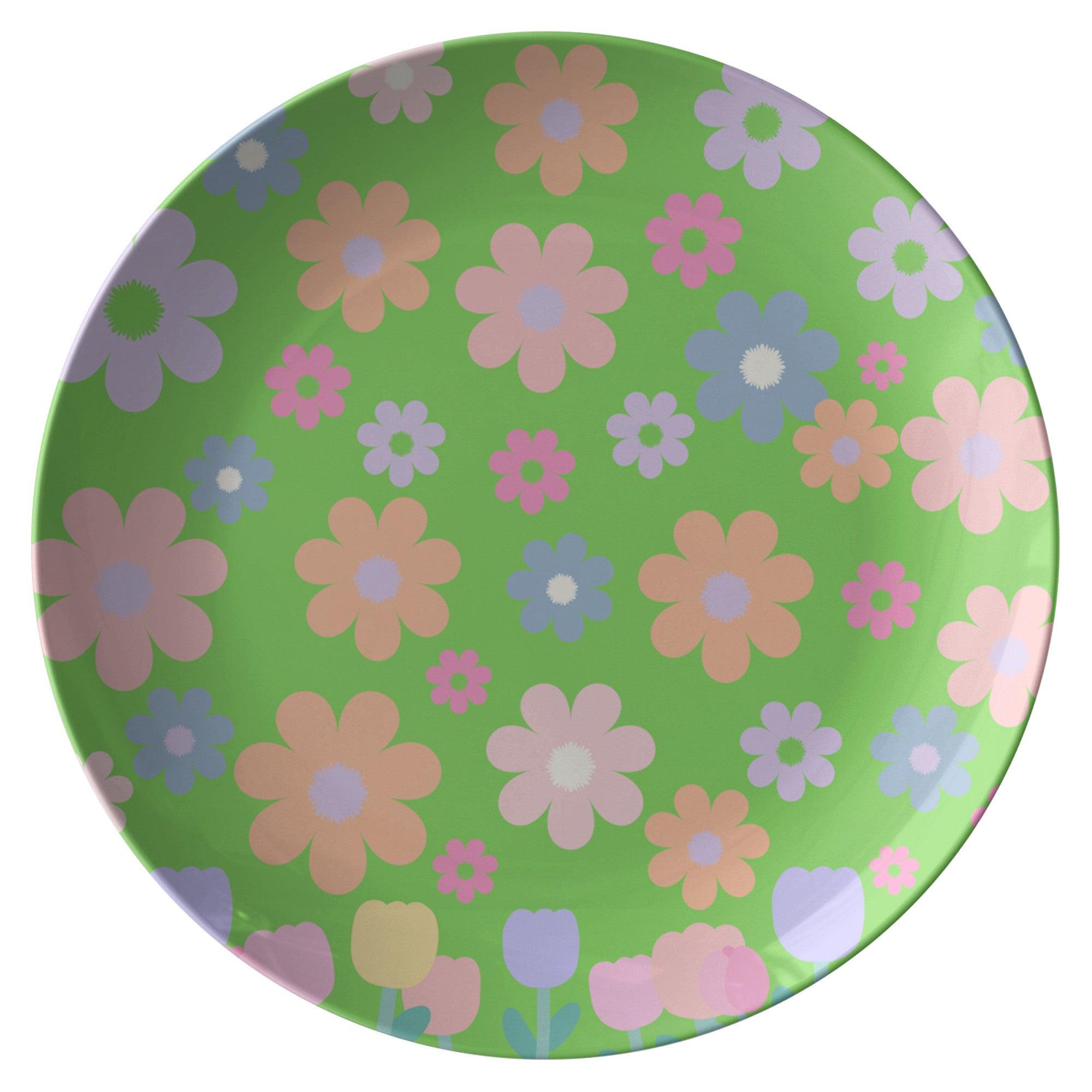 Elegant 10-Inch Pastel Mint Dinner Plate with Soft Pink & Yellow Flowers BPA-Free, Oven & Microwave Safe, Made in USA - MRSBYVALLE