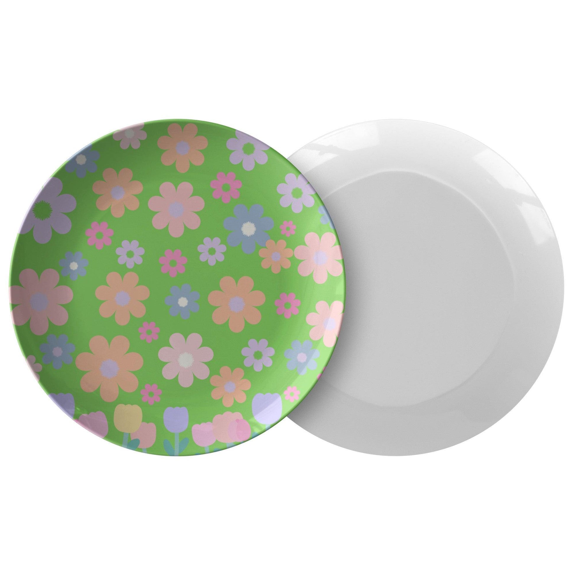 Elegant 10-Inch Pastel Mint Dinner Plate with Soft Pink & Yellow Flowers BPA-Free, Oven & Microwave Safe, Made in USA - MRSBYVALLE