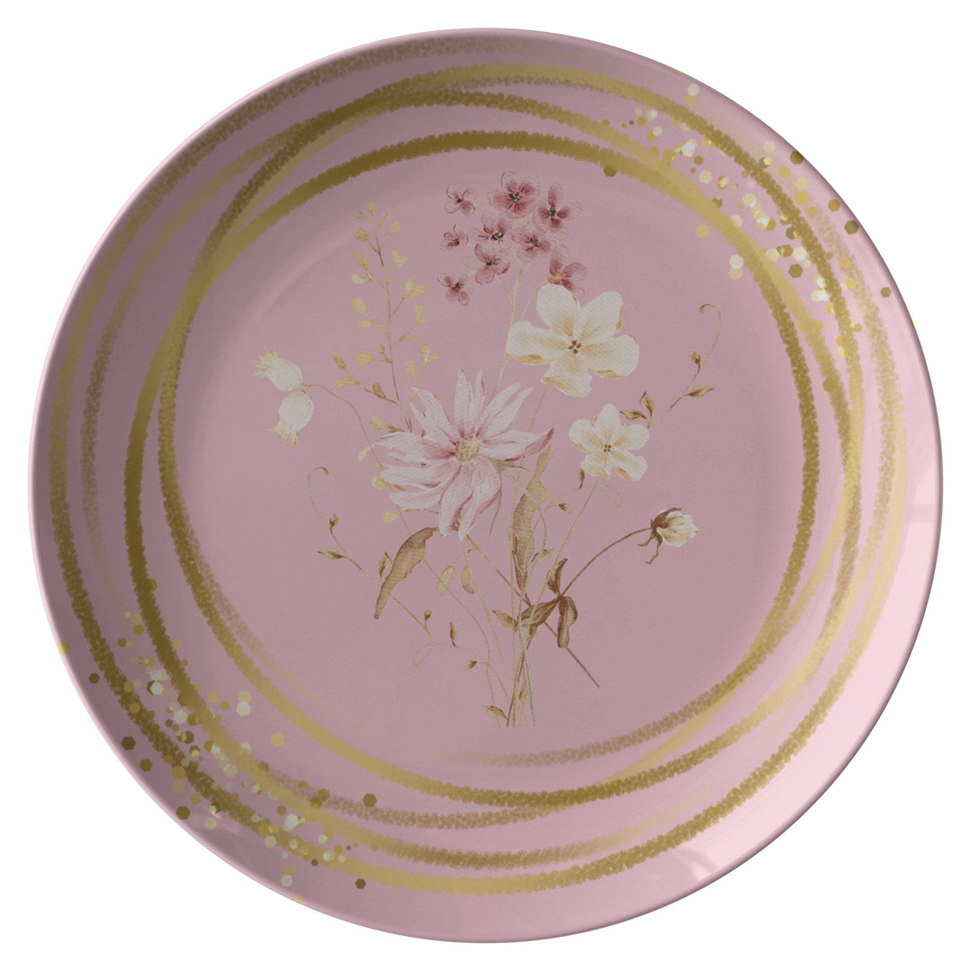 Elegant 10-Inch Pink Plate with Watercolor Flowers  Ideal for Weddings, Mother's Day & Parties Perfect Gift & Decor - MRSBYVALLE