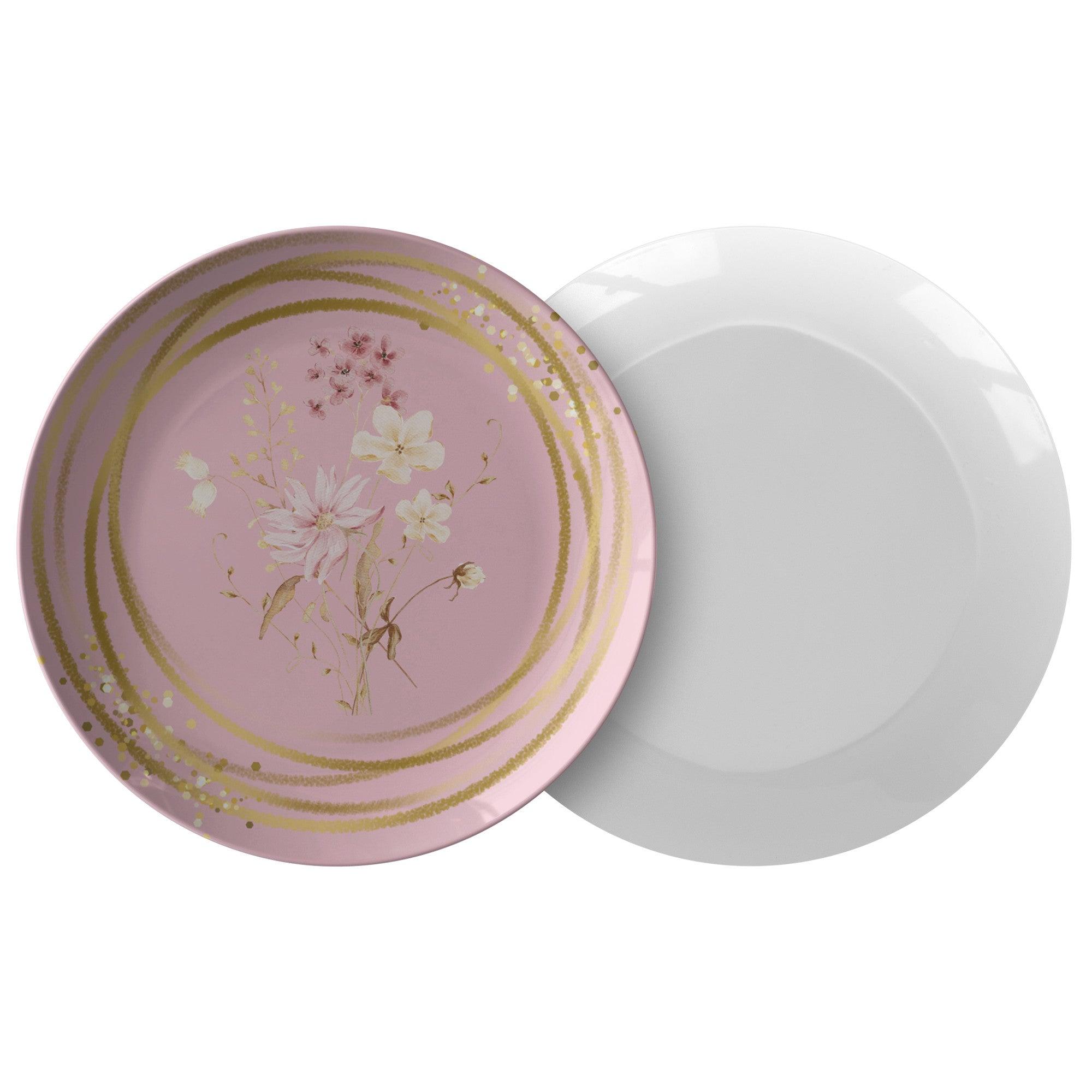 Elegant 10-Inch Pink Plate with Watercolor Flowers  Ideal for Weddings, Mother's Day & Parties Perfect Gift & Decor - MRSBYVALLE