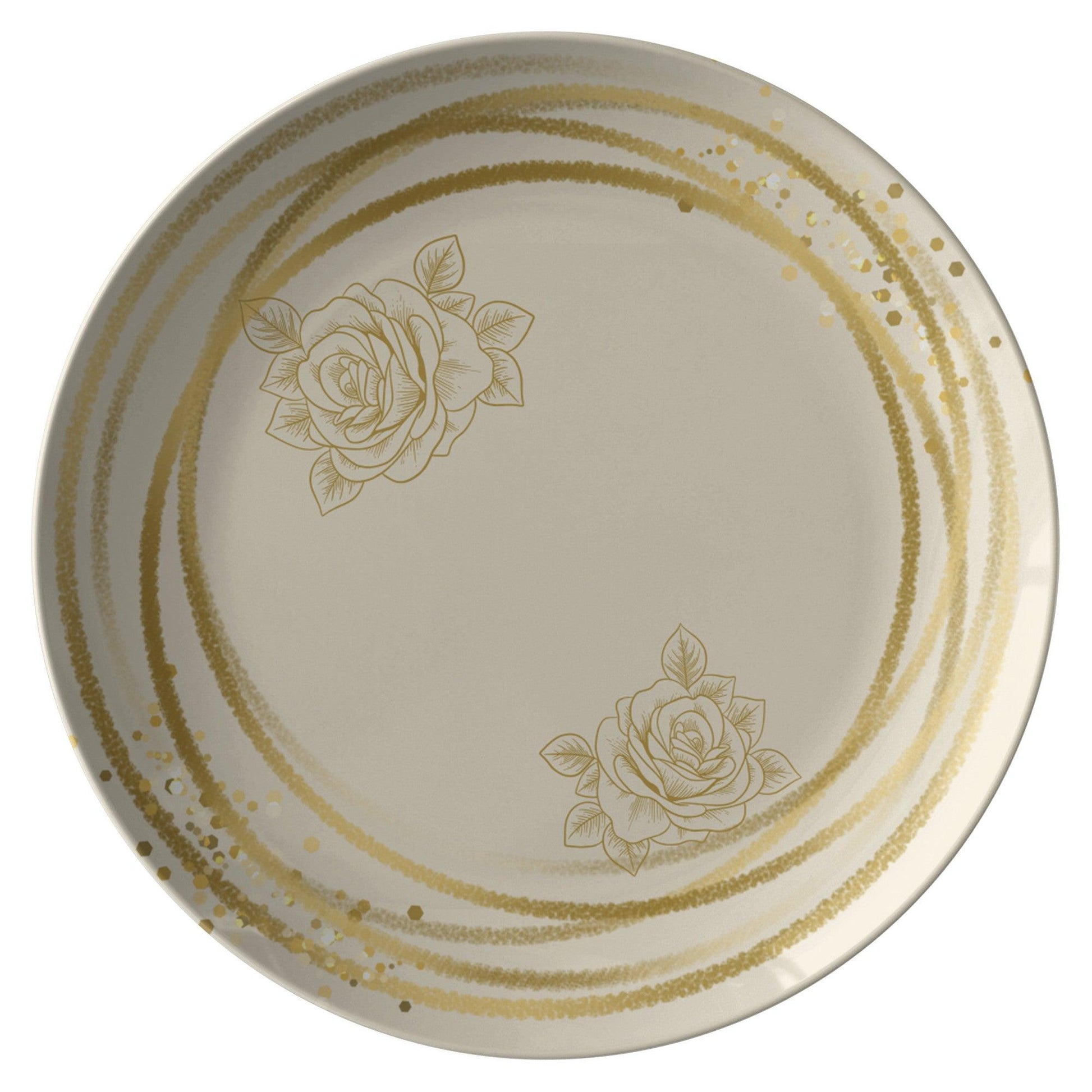 Elegant 10-Inch Plate with Gold Trim and Dual Floral Design Luxurious Tableware for Special Occasions - MRSBYVALLE