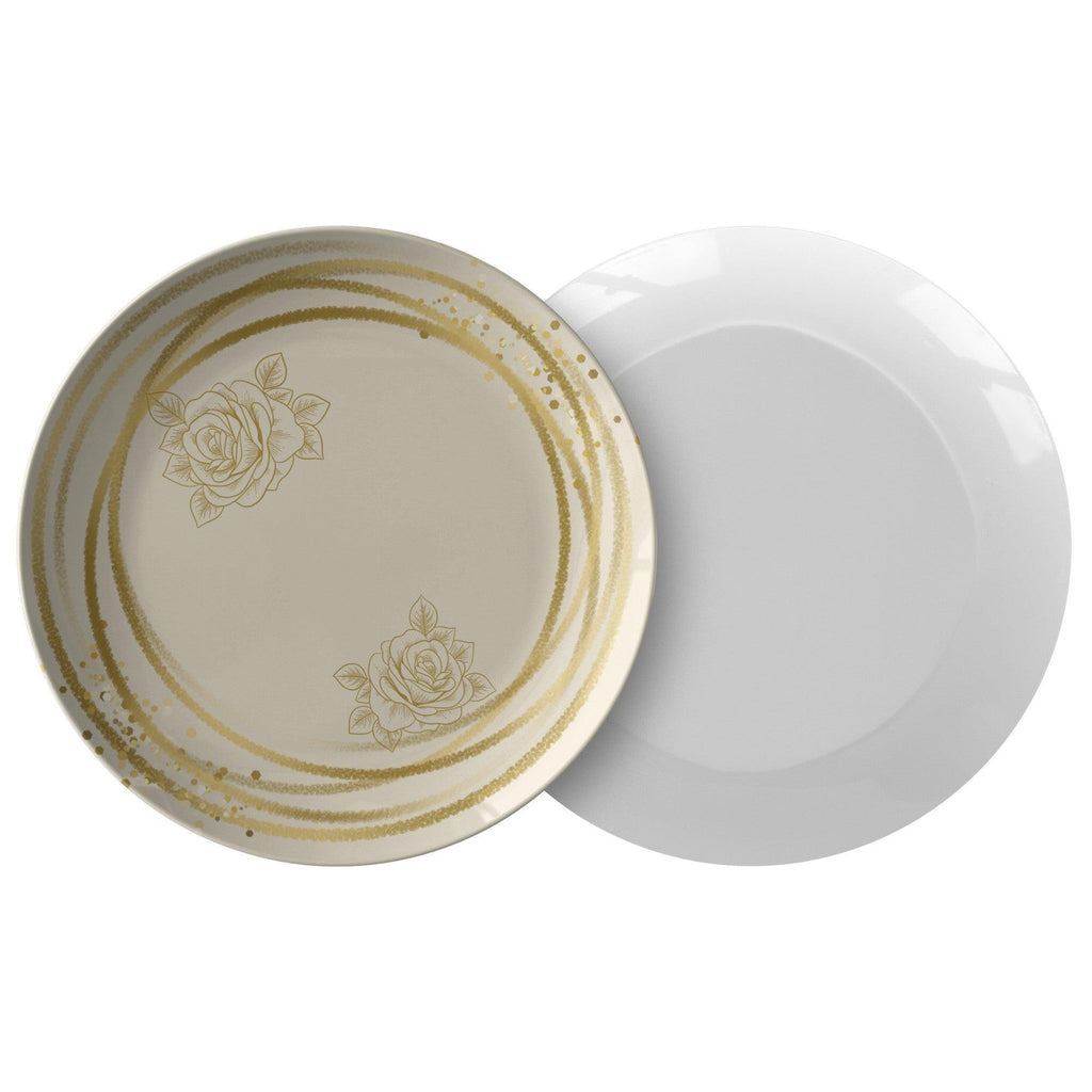 Elegant 10-Inch Plate with Gold Trim and Dual Floral Design Luxurious Tableware for Special Occasions - MRSBYVALLE
