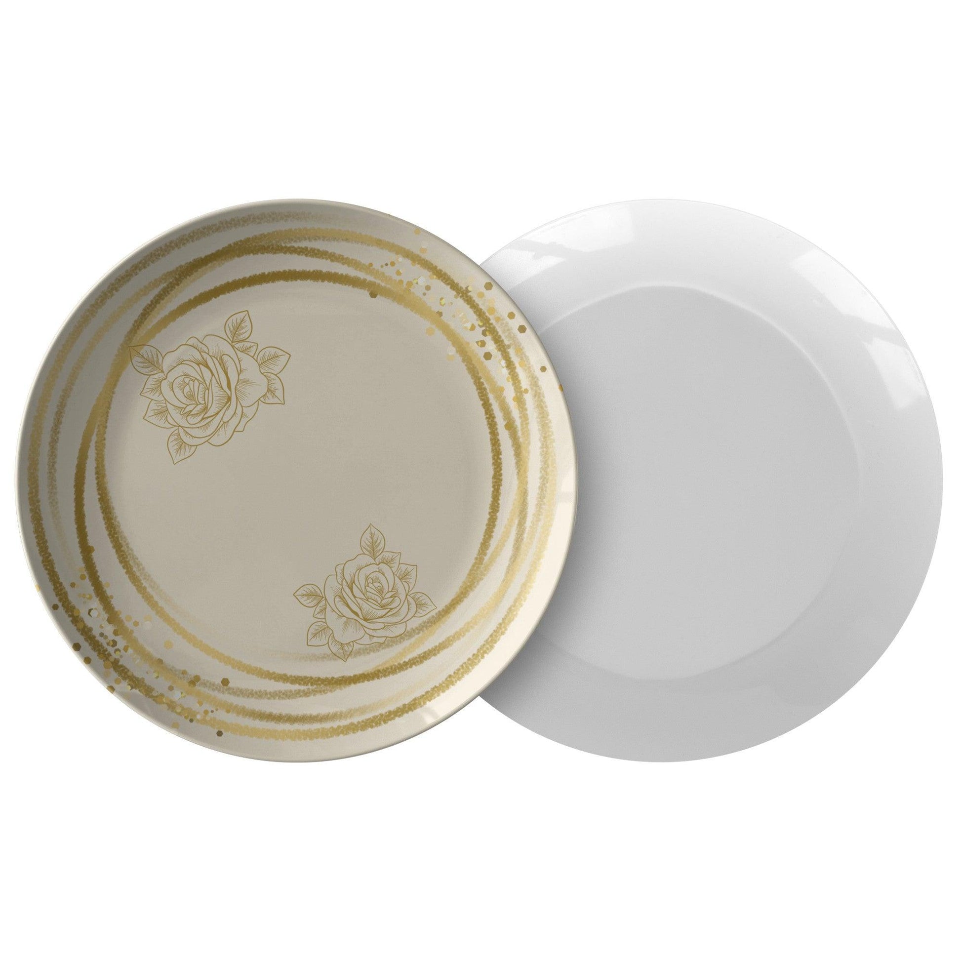 Elegant 10-Inch Plate with Gold Trim and Dual Floral Design Luxurious Tableware for Special Occasions - MRSBYVALLE