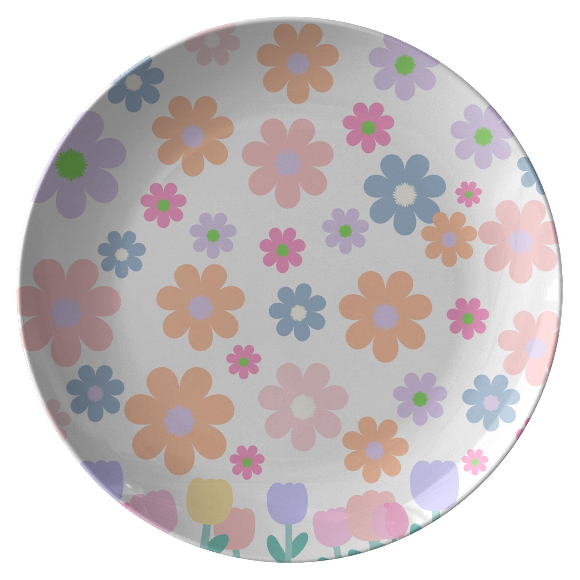 Elegant 10-Inch White Dinner Plate with Soft Pink & Yellow Flowers | BPA-Free, Oven & Microwave Safe, Made in USA - MRSBYVALLE