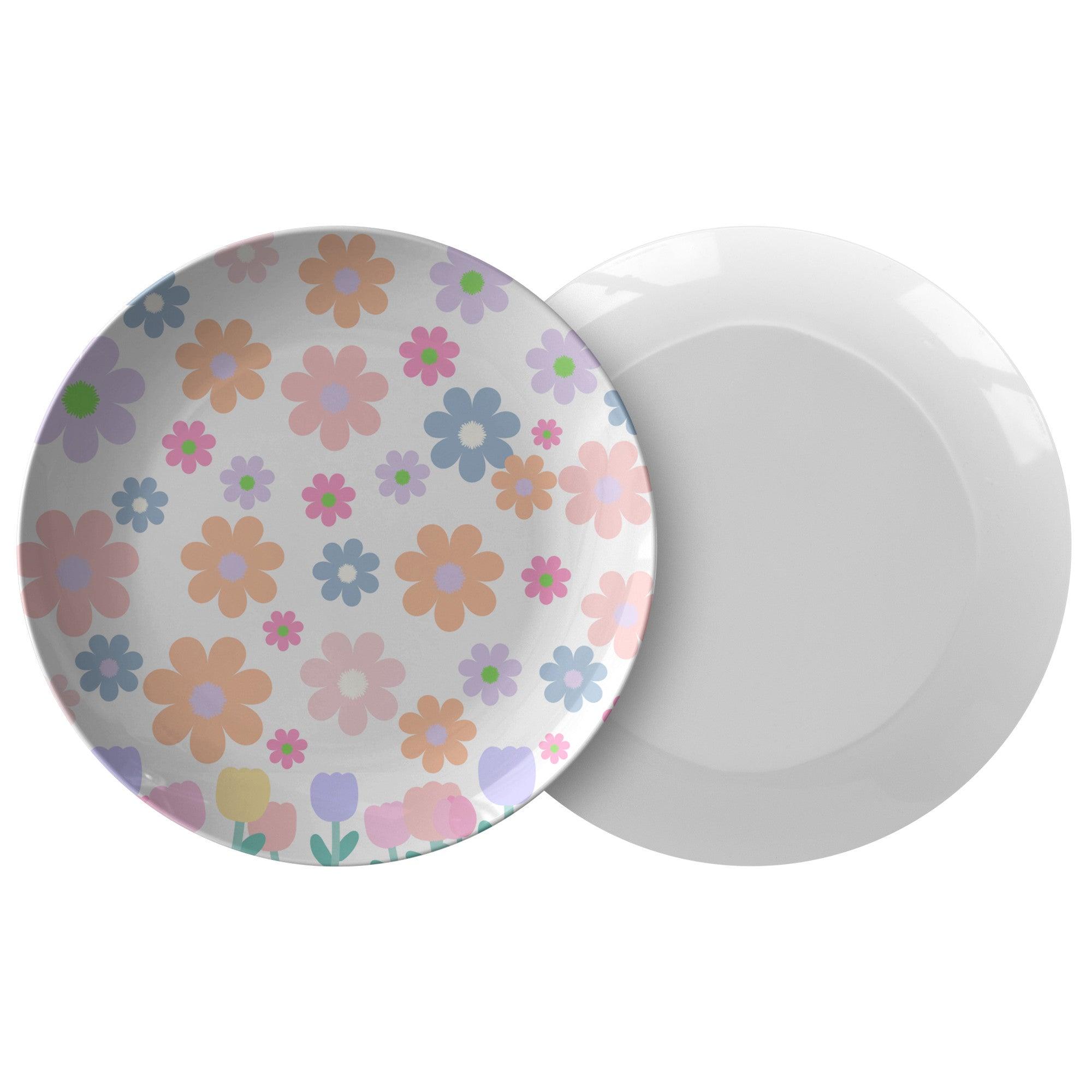 Elegant 10-Inch White Dinner Plate with Soft Pink & Yellow Flowers | BPA-Free, Oven & Microwave Safe, Made in USA - MRSBYVALLE