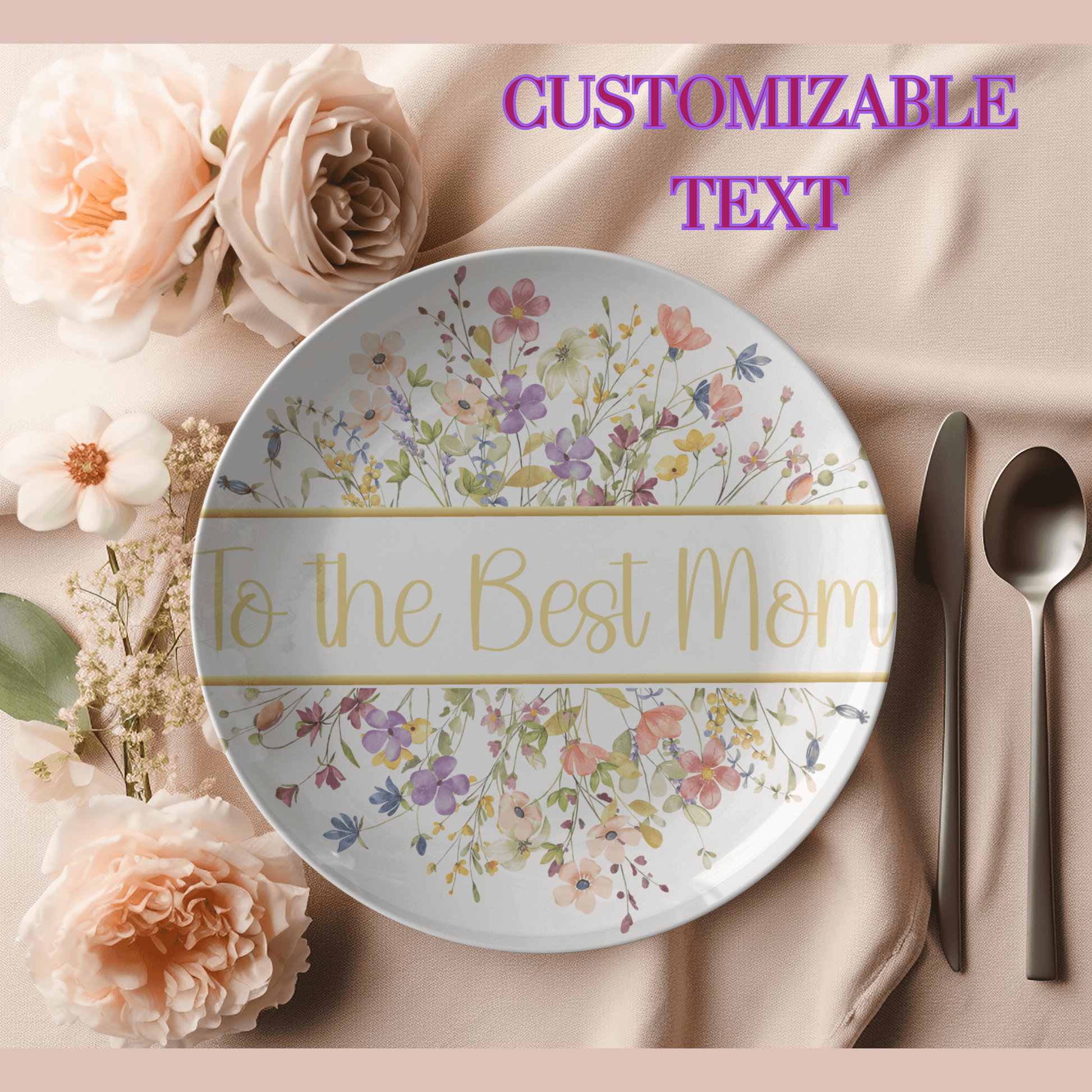 Elegant Personalized Floral Plate with Gold Trim Custom Text Option Available, Perfect for Weddings, Anniversaries, & Special Occasions, Exquisite Design & Craftsmanship - MRSBYVALLE