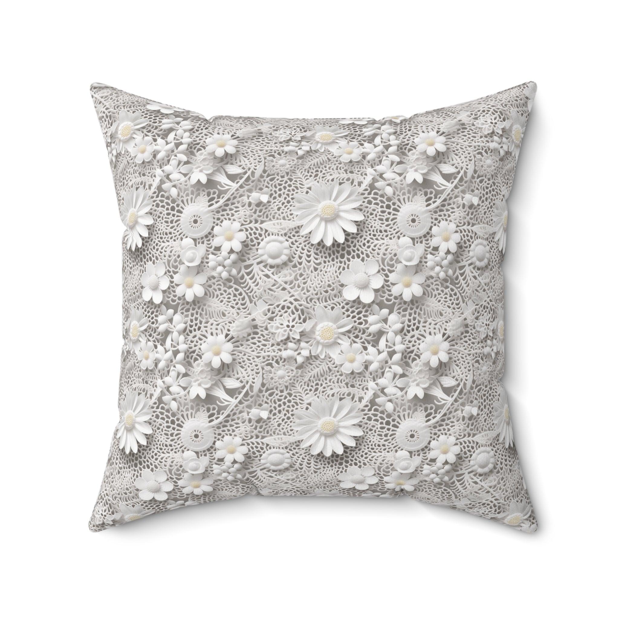 Elegant White Illusion 3D Faux Flowers Throw Pillow Artistry Meets Comfort Home Decor New House Couple Gift Housewarming Gift, New House Gift - MRSBYVALLE