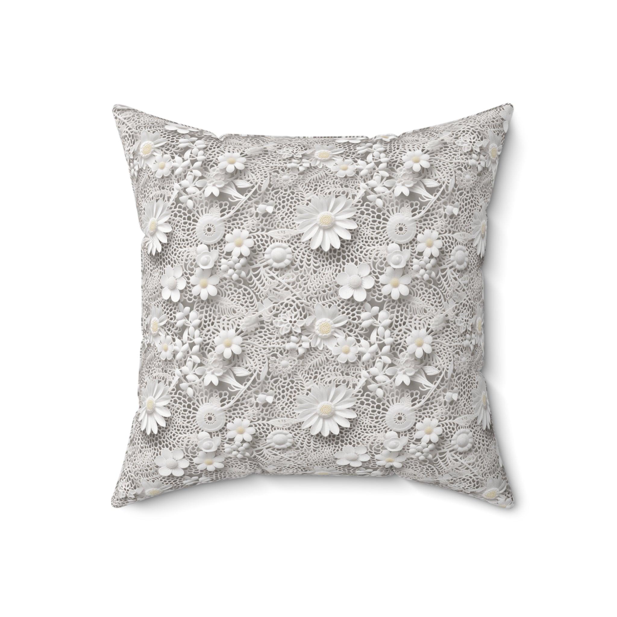 Elegant White Illusion 3D Faux Flowers Throw Pillow Artistry Meets Comfort Home Decor New House Couple Gift Housewarming Gift, New House Gift - MRSBYVALLE