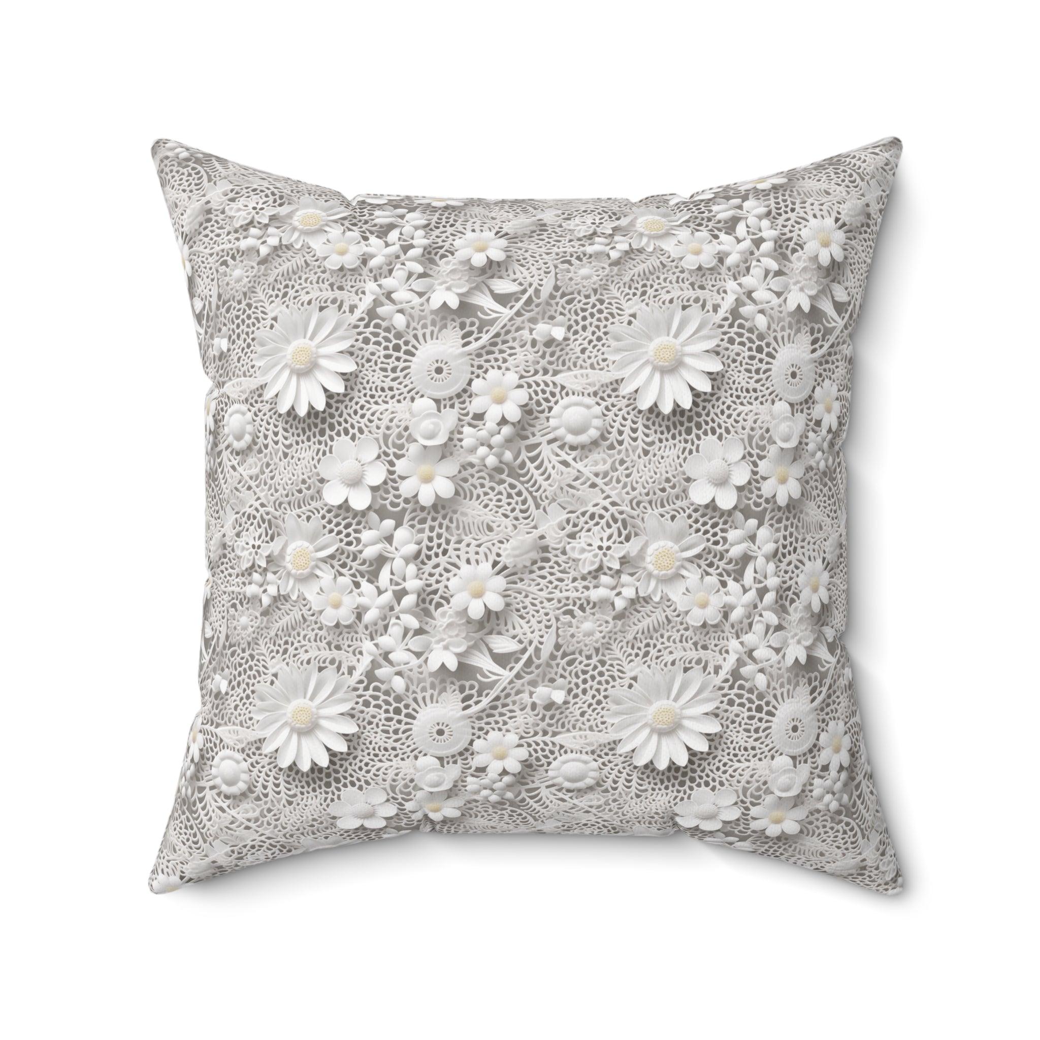 Elegant White Illusion 3D Faux Flowers Throw Pillow Artistry Meets Comfort Home Decor New House Couple Gift Housewarming Gift, New House Gift - MRSBYVALLE