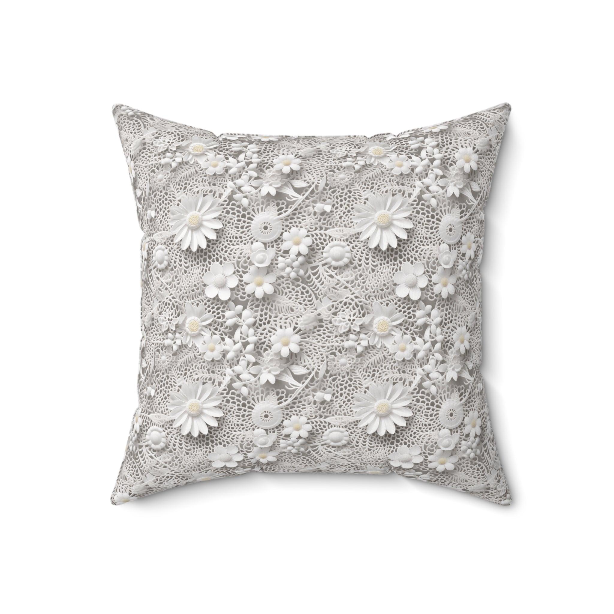Elegant White Illusion 3D Faux Flowers Throw Pillow Artistry Meets Comfort Home Decor New House Couple Gift Housewarming Gift, New House Gift - MRSBYVALLE