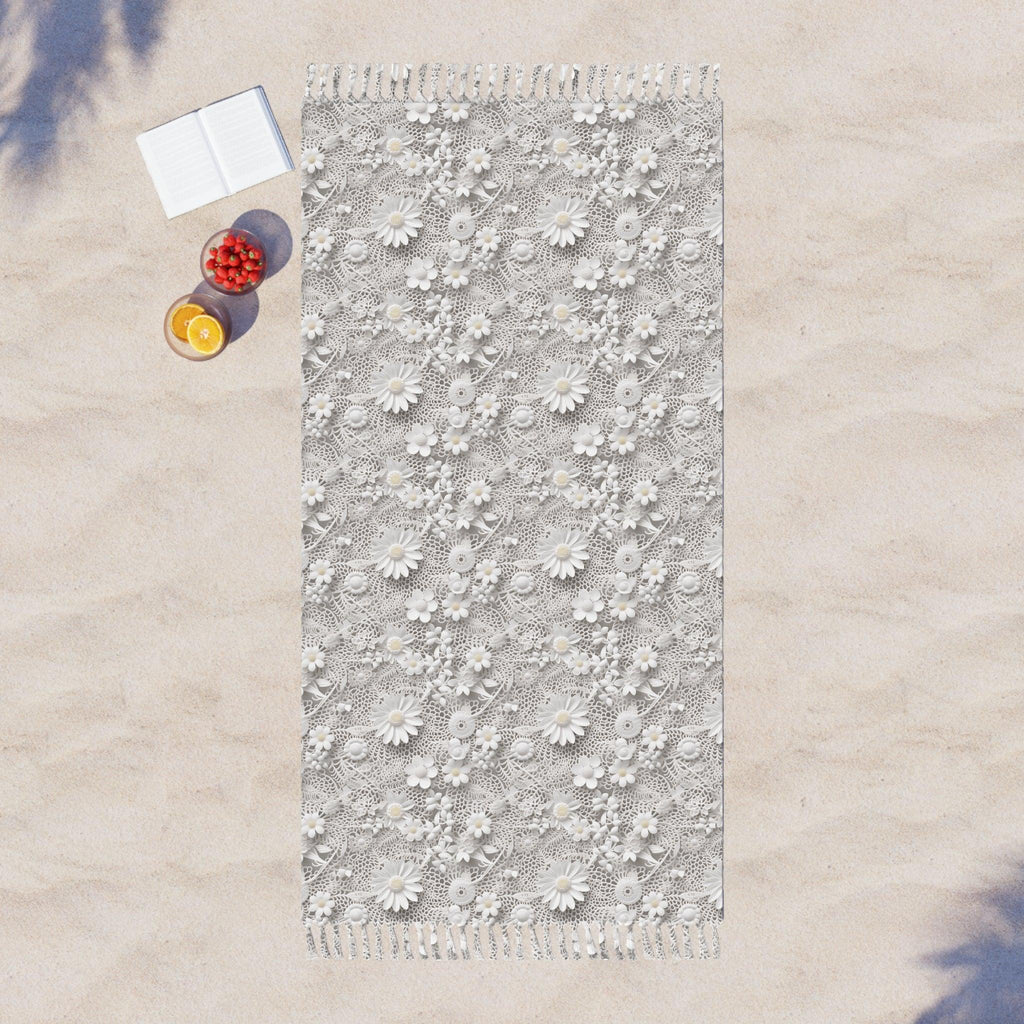 Elegant White Illusion Beach Towel Lace Illusion Cloth Towel Embrace Vibes by the Sea Boho Beach Cloth, Travel Towel Vacation, Housewarming Gift - MRSBYVALLE