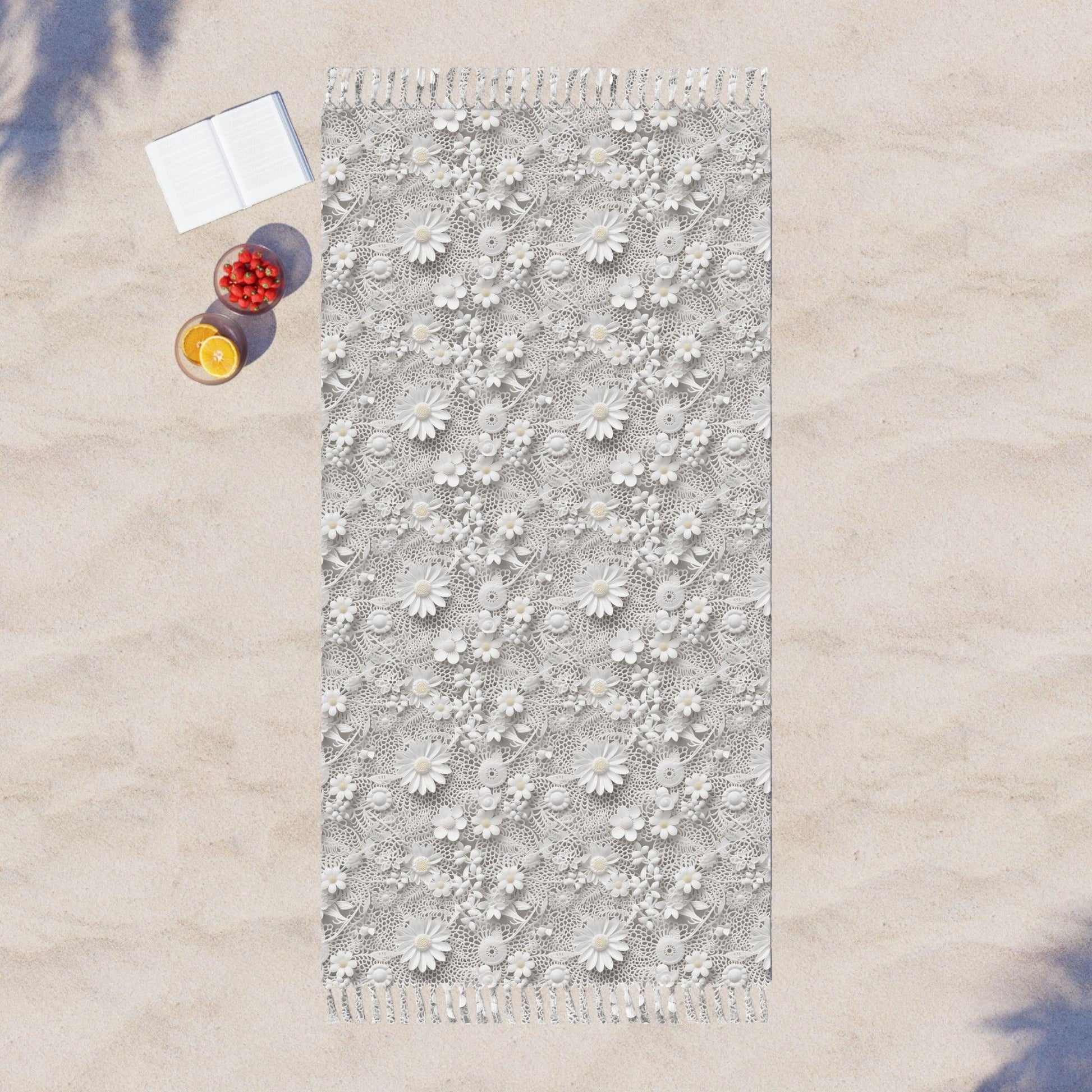 Elegant White Illusion Beach Towel Lace Illusion Cloth Towel Embrace Vibes by the Sea Boho Beach Cloth, Travel Towel Vacation, Housewarming Gift - MRSBYVALLE