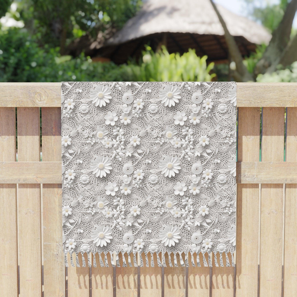 Elegant White Illusion Beach Towel Lace Illusion Cloth Towel Embrace Vibes by the Sea Boho Beach Cloth, Travel Towel Vacation, Housewarming Gift - MRSBYVALLE