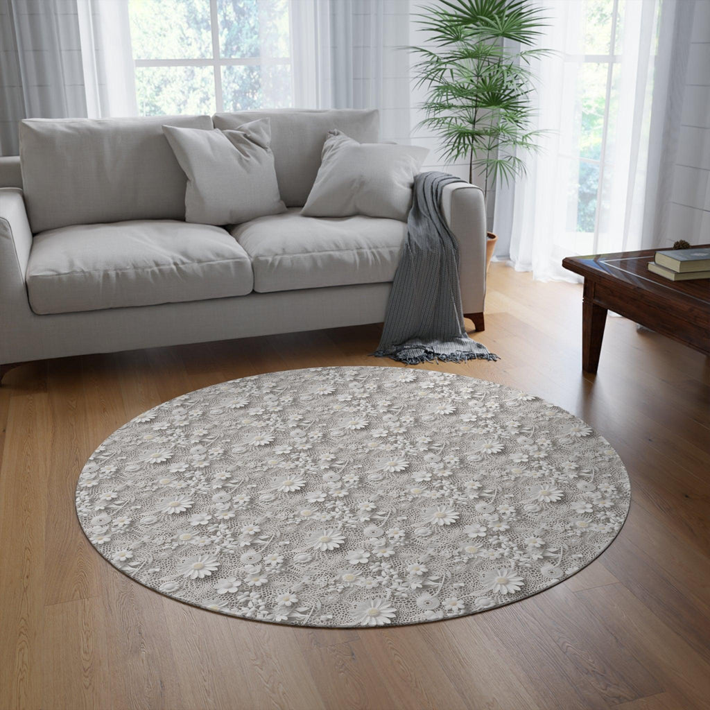 Elegant White Illusion Round Rug White Touch of Whimsical Charm to Your Home Decor, Housewarming Gift Newlywed New House Rug interior Designer - MRSBYVALLE