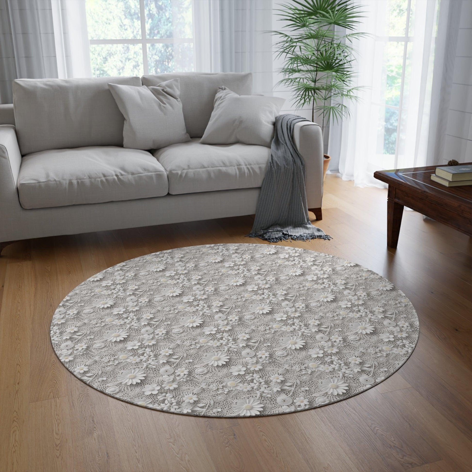 Elegant White Illusion Round Rug White Touch of Whimsical Charm to Your Home Decor, Housewarming Gift Newlywed New House Rug interior Designer - MRSBYVALLE