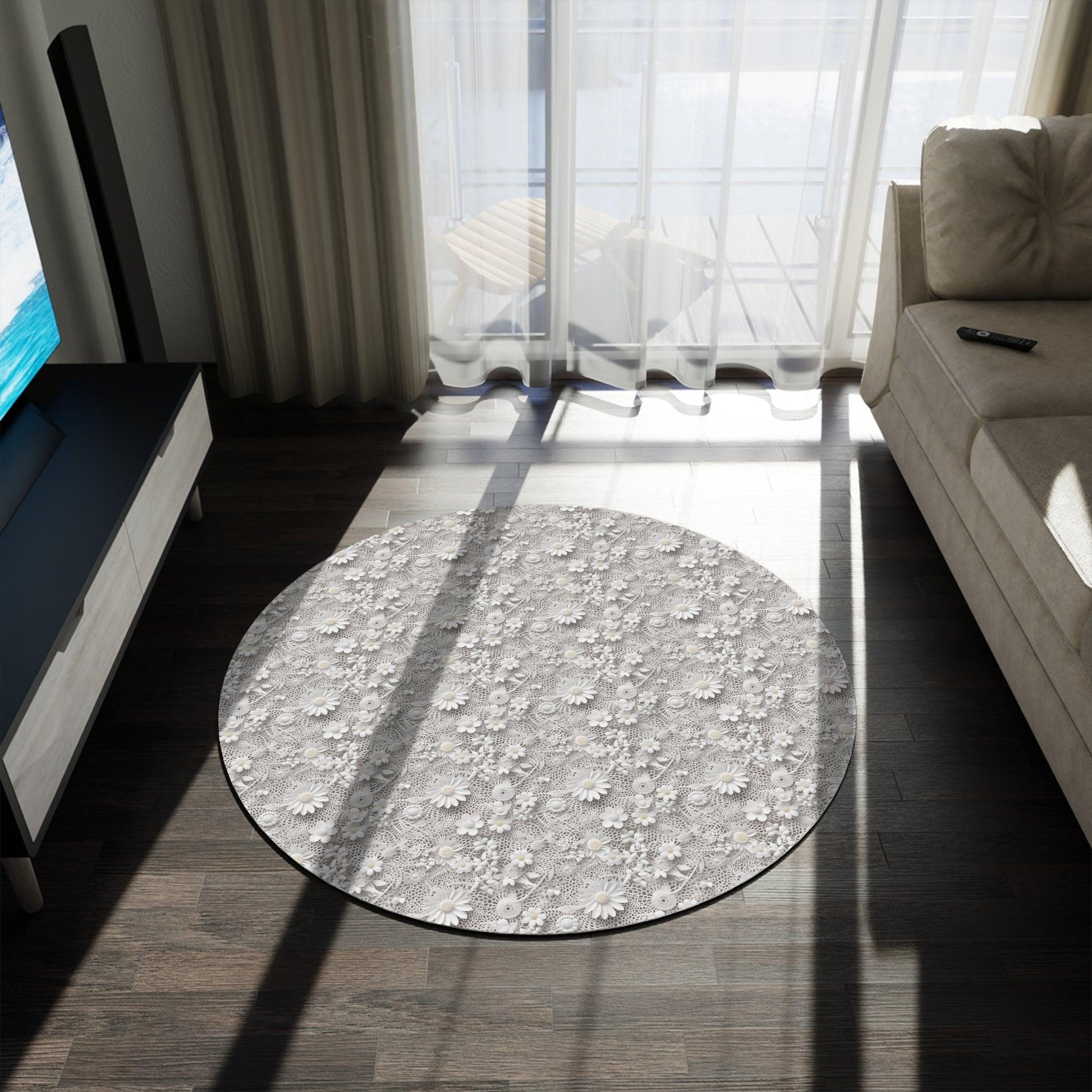 Elegant White Illusion Round Rug White Touch of Whimsical Charm to Your Home Decor, Housewarming Gift Newlywed New House Rug interior Designer - MRSBYVALLE