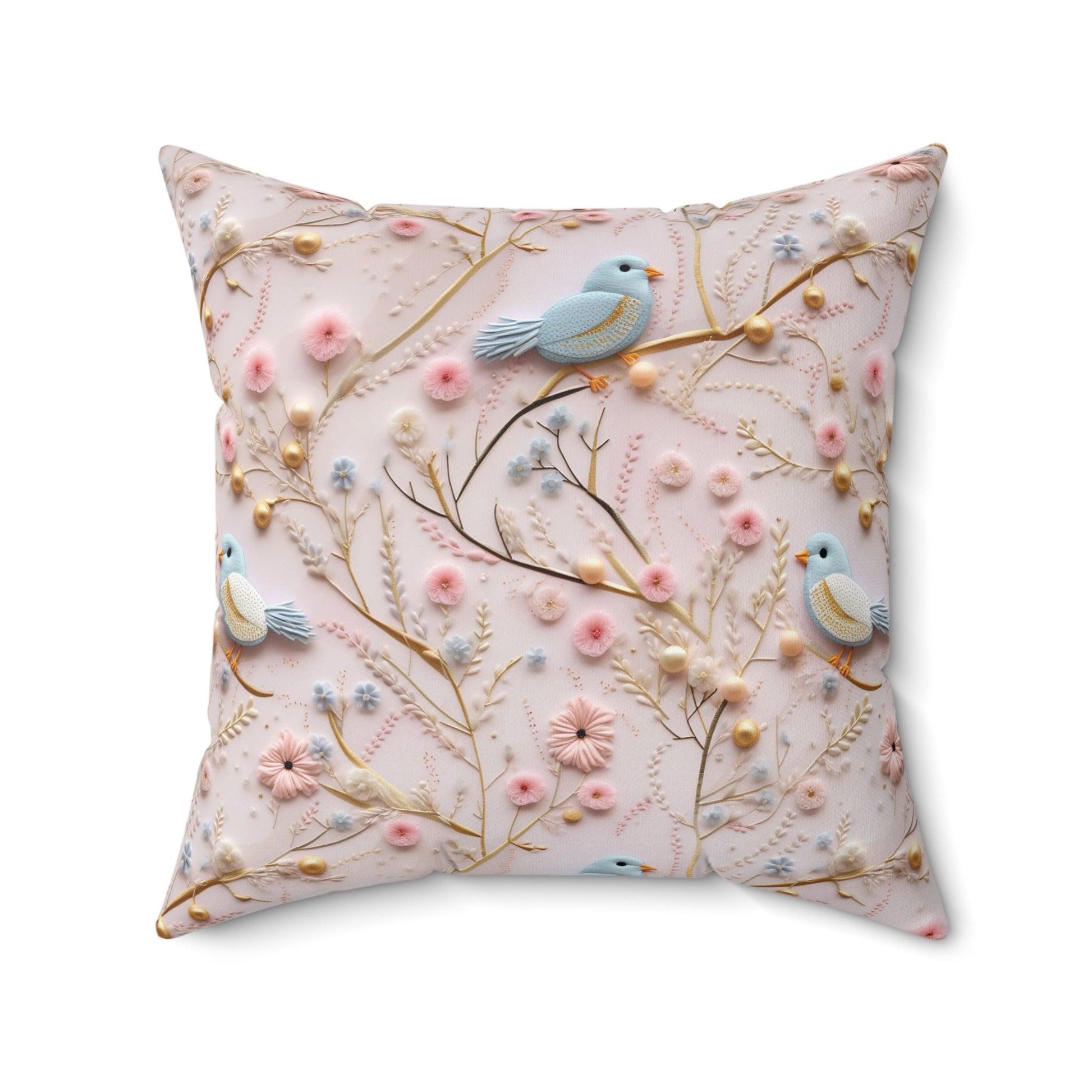 Enchanting 3D Faux Embroidery Birds and Flowers Throw Pillow Artistry Meets Comfort Home Decor New House Couple Gift Housewarming Gift, New House Gift - MRSBYVALLE