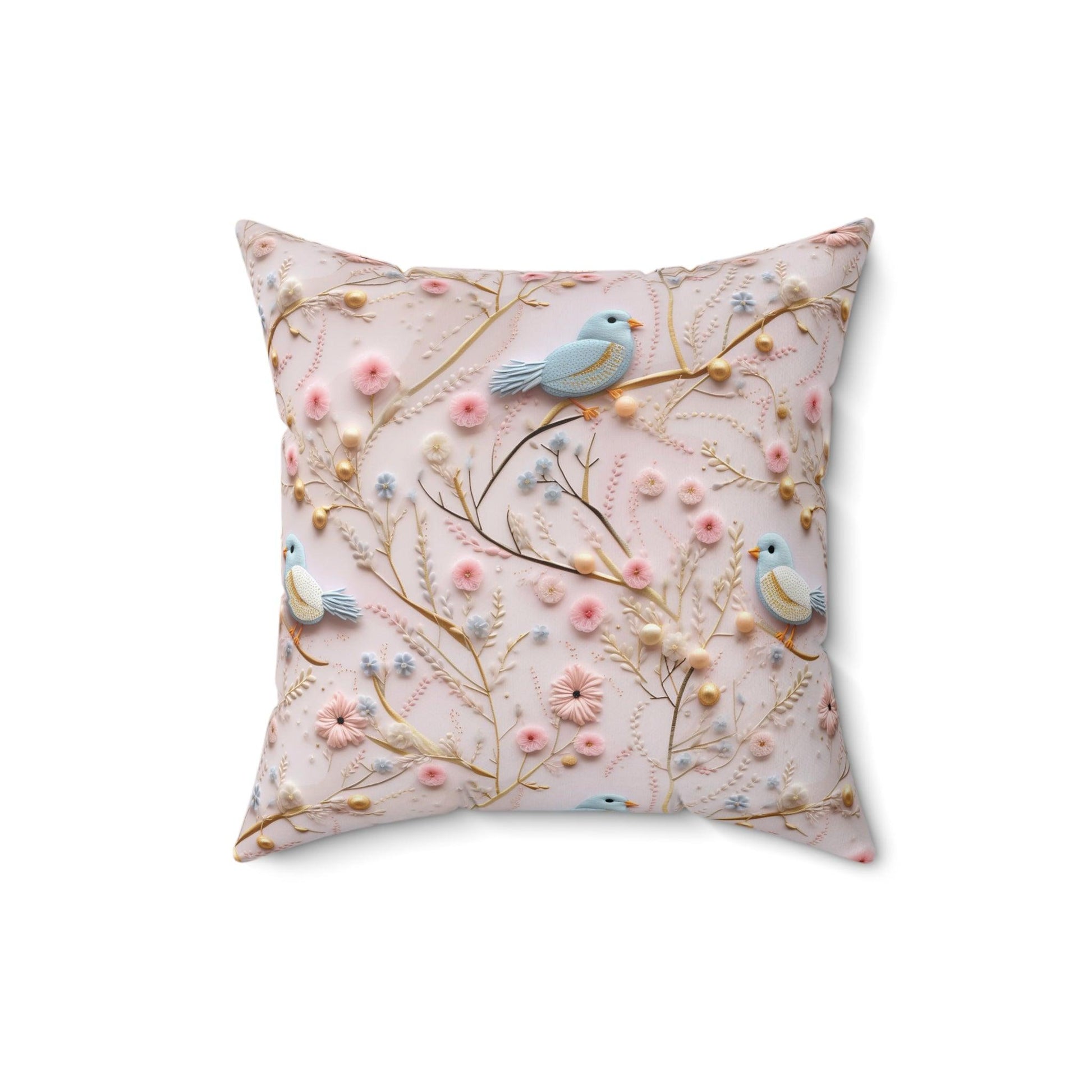 Enchanting 3D Faux Embroidery Birds and Flowers Throw Pillow Artistry Meets Comfort Home Decor New House Couple Gift Housewarming Gift, New House Gift - MRSBYVALLE