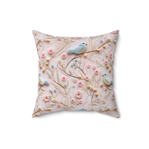 Enchanting 3D Faux Embroidery Birds and Flowers Throw Pillow Artistry Meets Comfort Home Decor New House Couple Gift Housewarming Gift, New House Gift - MRSBYVALLE