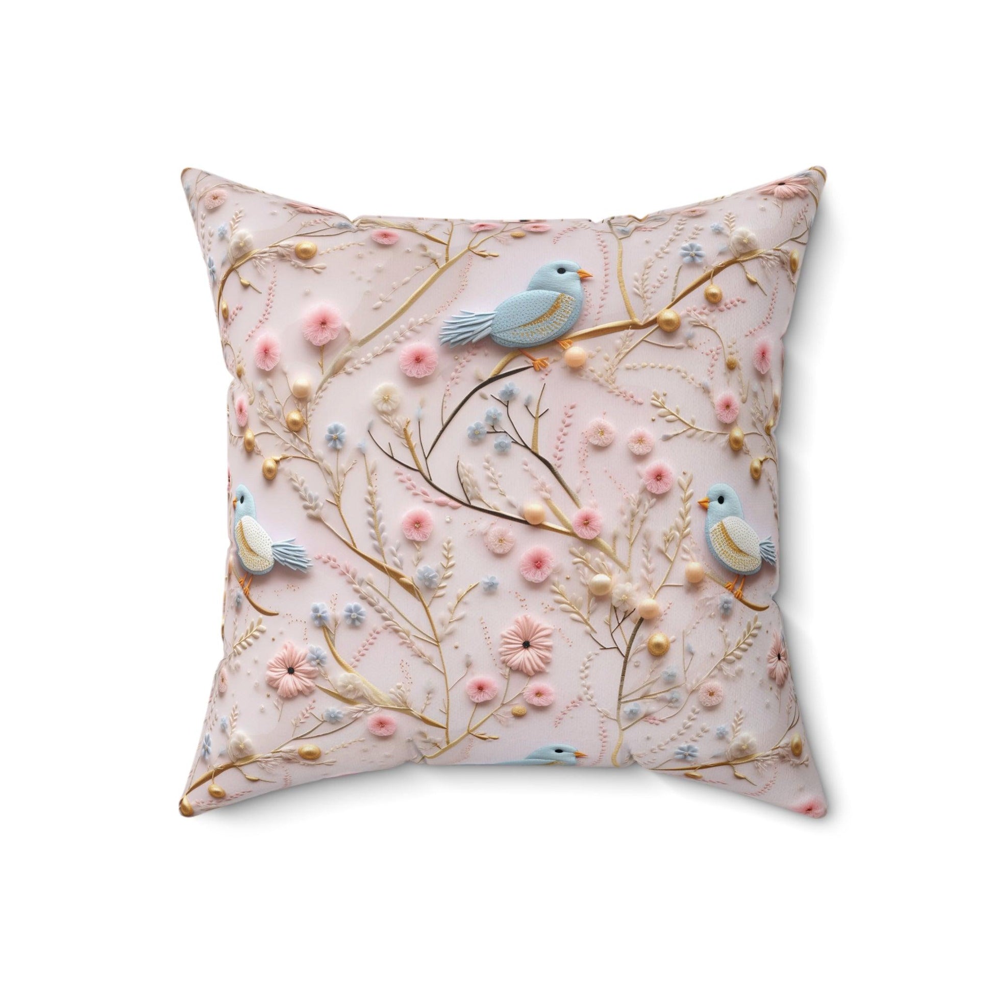 Enchanting 3D Faux Embroidery Birds and Flowers Throw Pillow Artistry Meets Comfort Home Decor New House Couple Gift Housewarming Gift, New House Gift - MRSBYVALLE