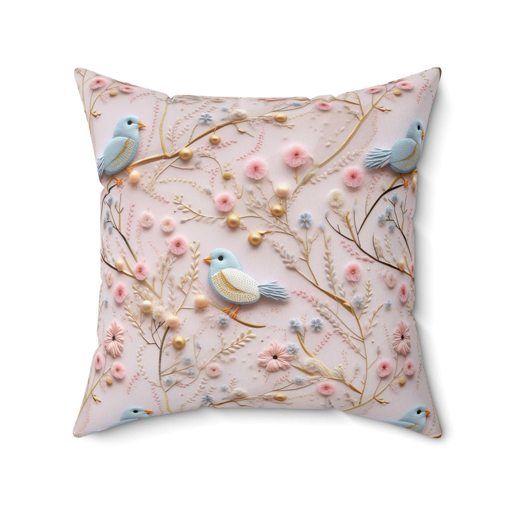 Enchanting 3D Faux Embroidery Birds and Flowers Throw Pillow Artistry Meets Comfort Home Decor New House Couple Gift Housewarming Gift, New House Gift - MRSBYVALLE