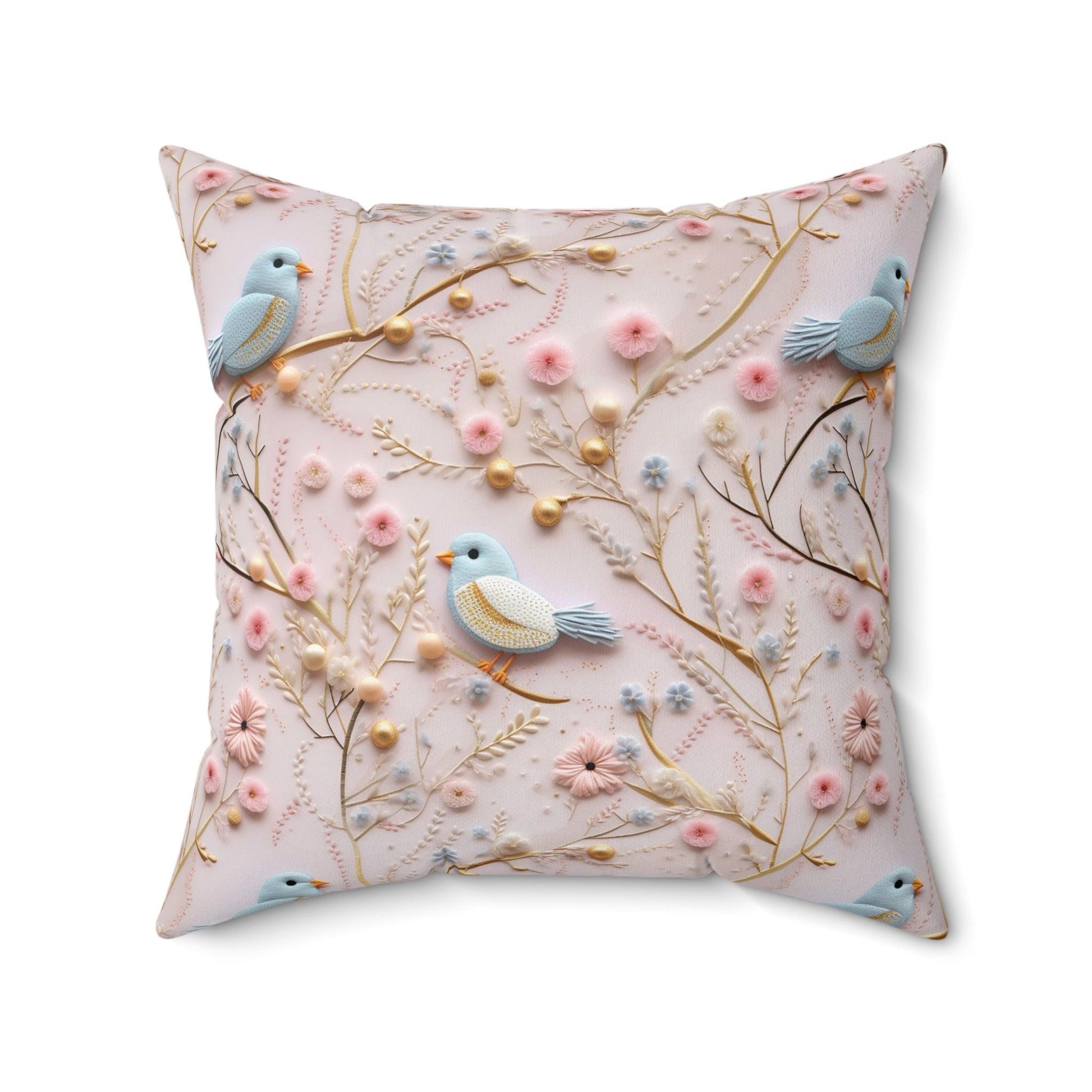 Enchanting 3D Faux Embroidery Birds and Flowers Throw Pillow Artistry Meets Comfort Home Decor New House Couple Gift Housewarming Gift, New House Gift - MRSBYVALLE
