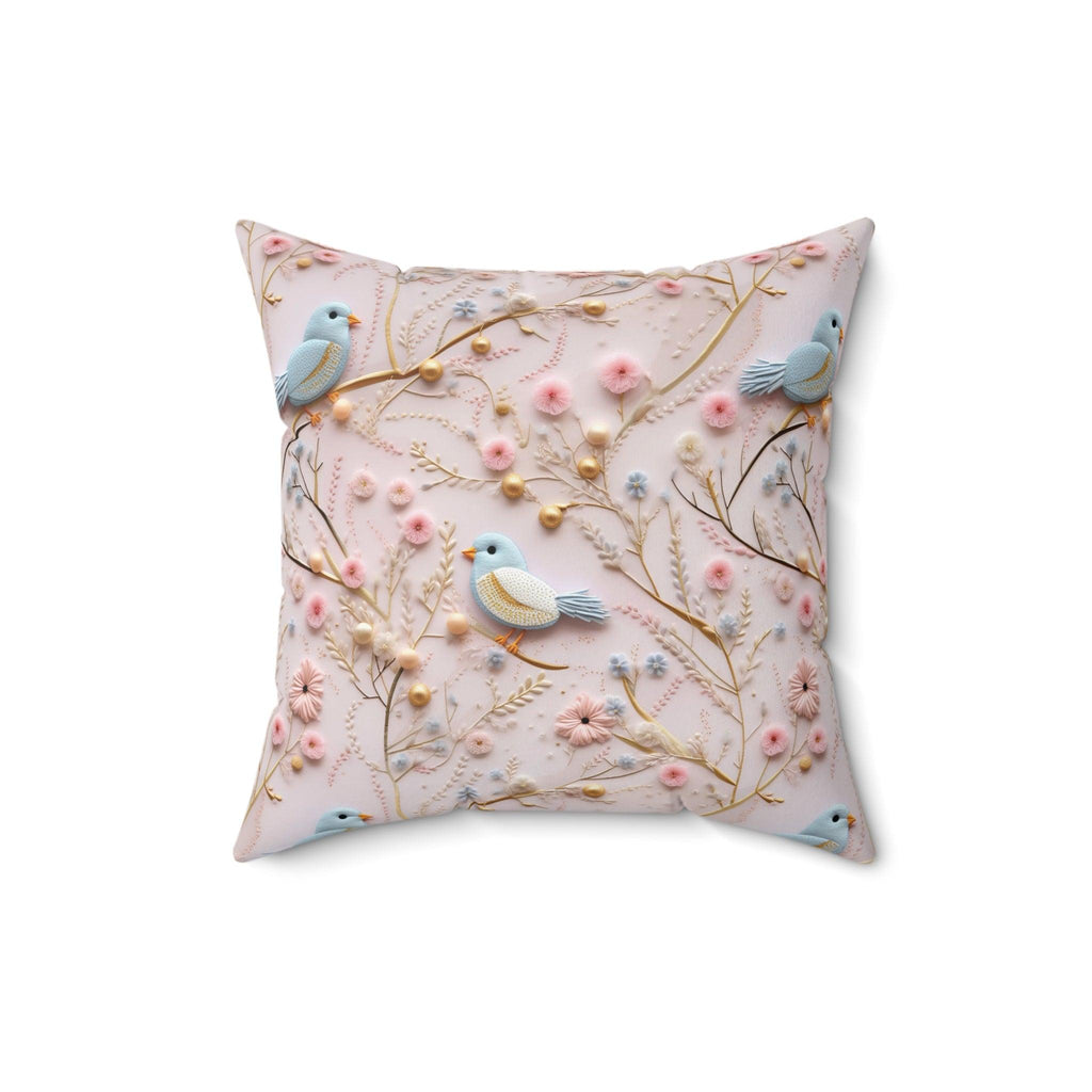 Enchanting 3D Faux Embroidery Birds and Flowers Throw Pillow Artistry Meets Comfort Home Decor New House Couple Gift Housewarming Gift, New House Gift - MRSBYVALLE