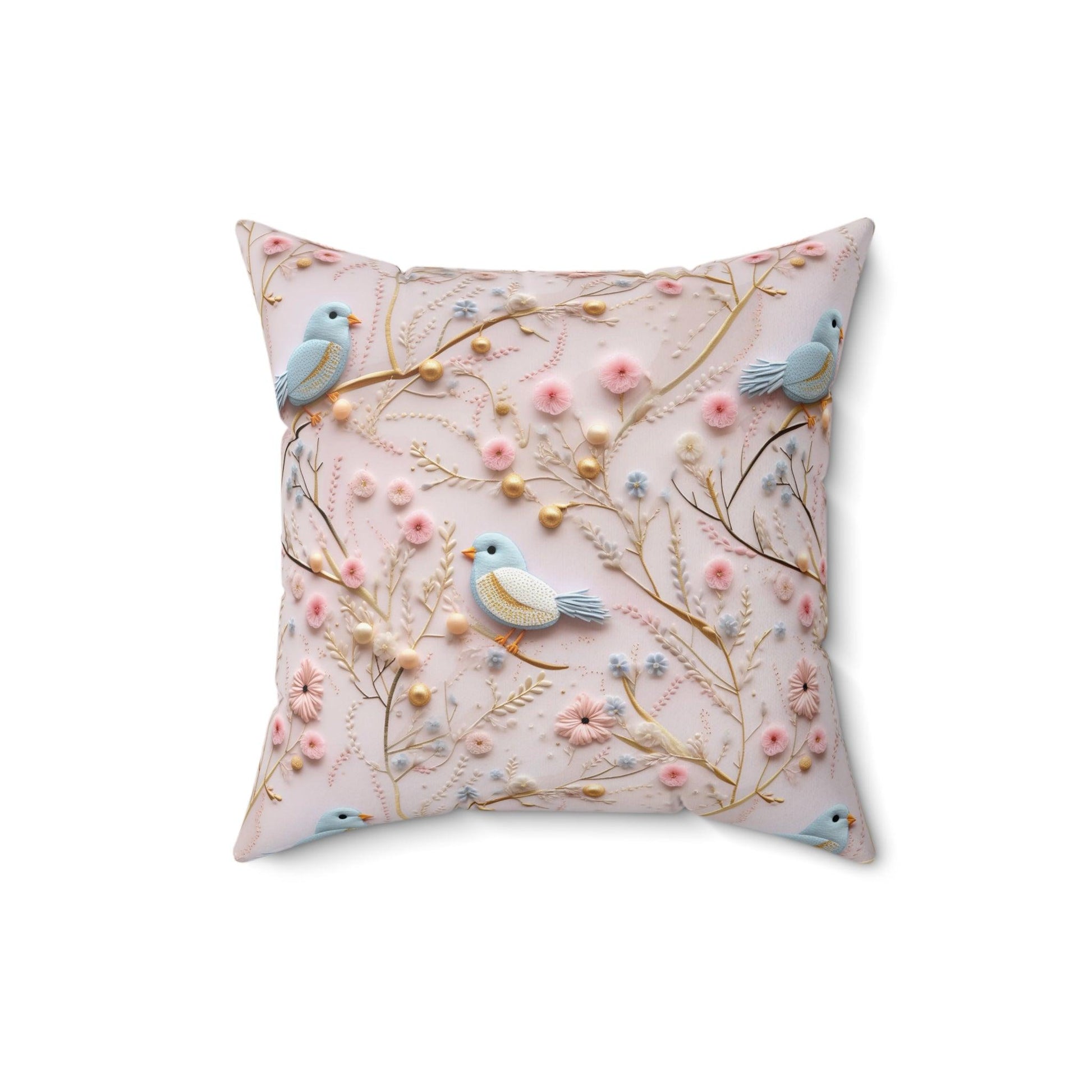 Enchanting 3D Faux Embroidery Birds and Flowers Throw Pillow Artistry Meets Comfort Home Decor New House Couple Gift Housewarming Gift, New House Gift - MRSBYVALLE