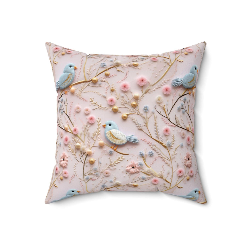 Enchanting 3D Faux Embroidery Birds and Flowers Throw Pillow Artistry Meets Comfort Home Decor New House Couple Gift Housewarming Gift, New House Gift - MRSBYVALLE