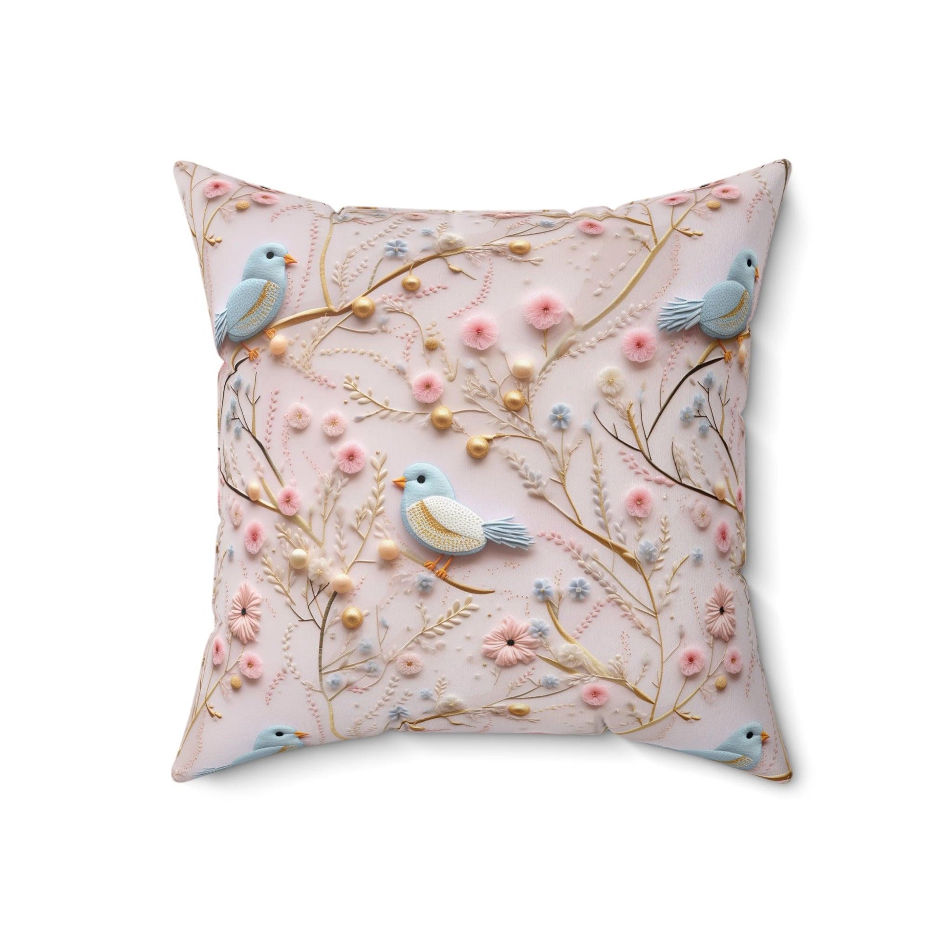 Enchanting 3D Faux Embroidery Birds and Flowers Throw Pillow Artistry Meets Comfort Home Decor New House Couple Gift Housewarming Gift, New House Gift - MRSBYVALLE