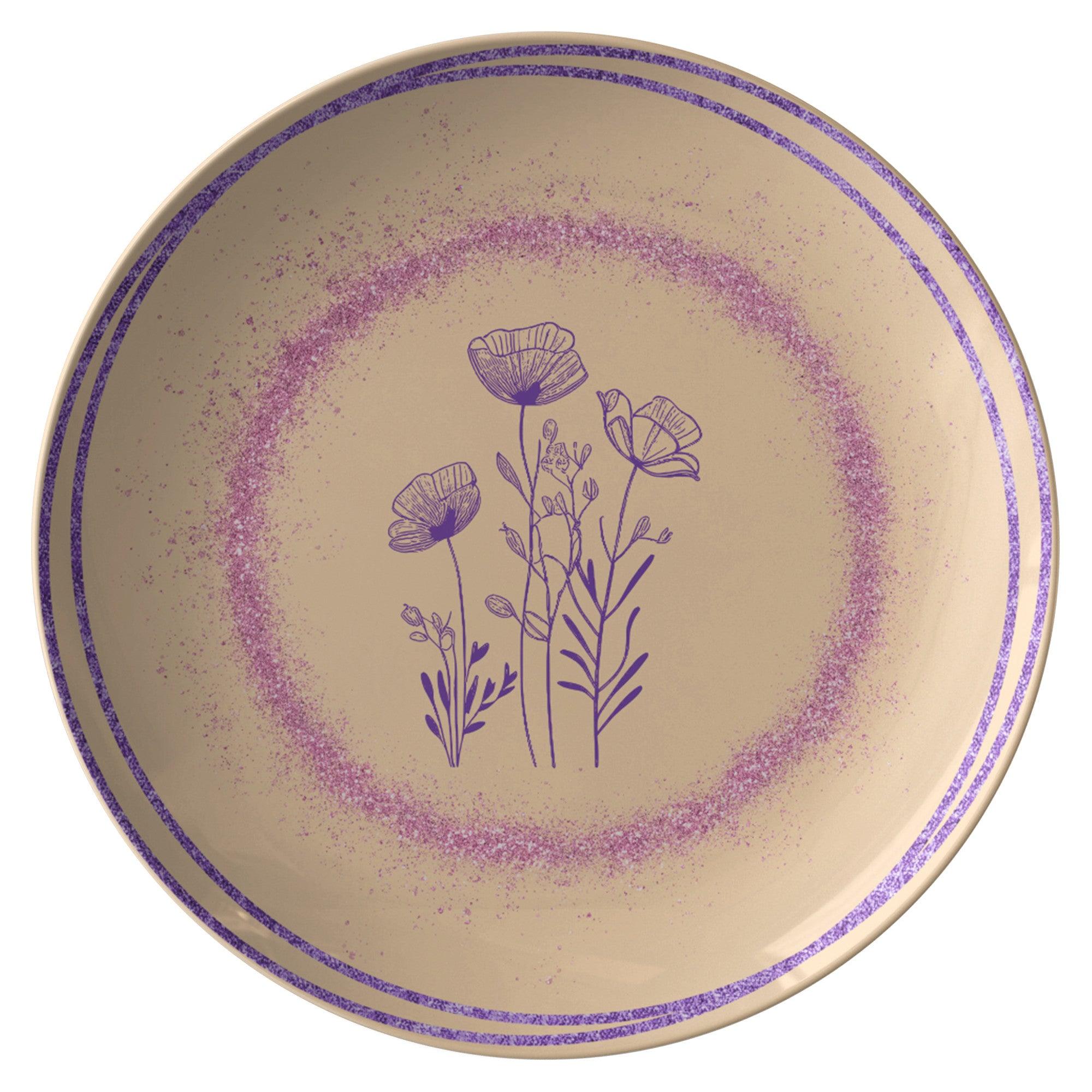 Exquisite 10-Inch Plate with Vibrant Purple Border & Floral Centerpiece  Elegant Home Decor & Tableware - MRSBYVALLE