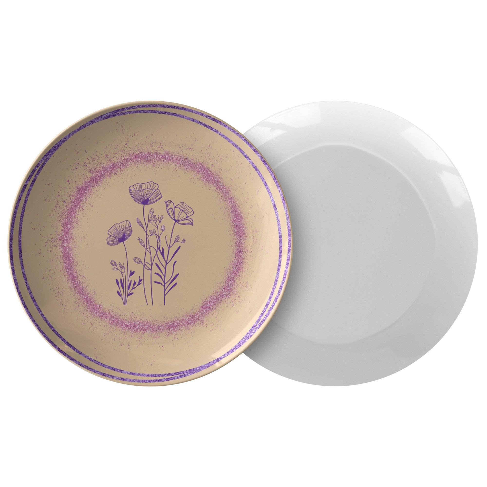 Exquisite 10-Inch Plate with Vibrant Purple Border & Floral Centerpiece  Elegant Home Decor & Tableware - MRSBYVALLE
