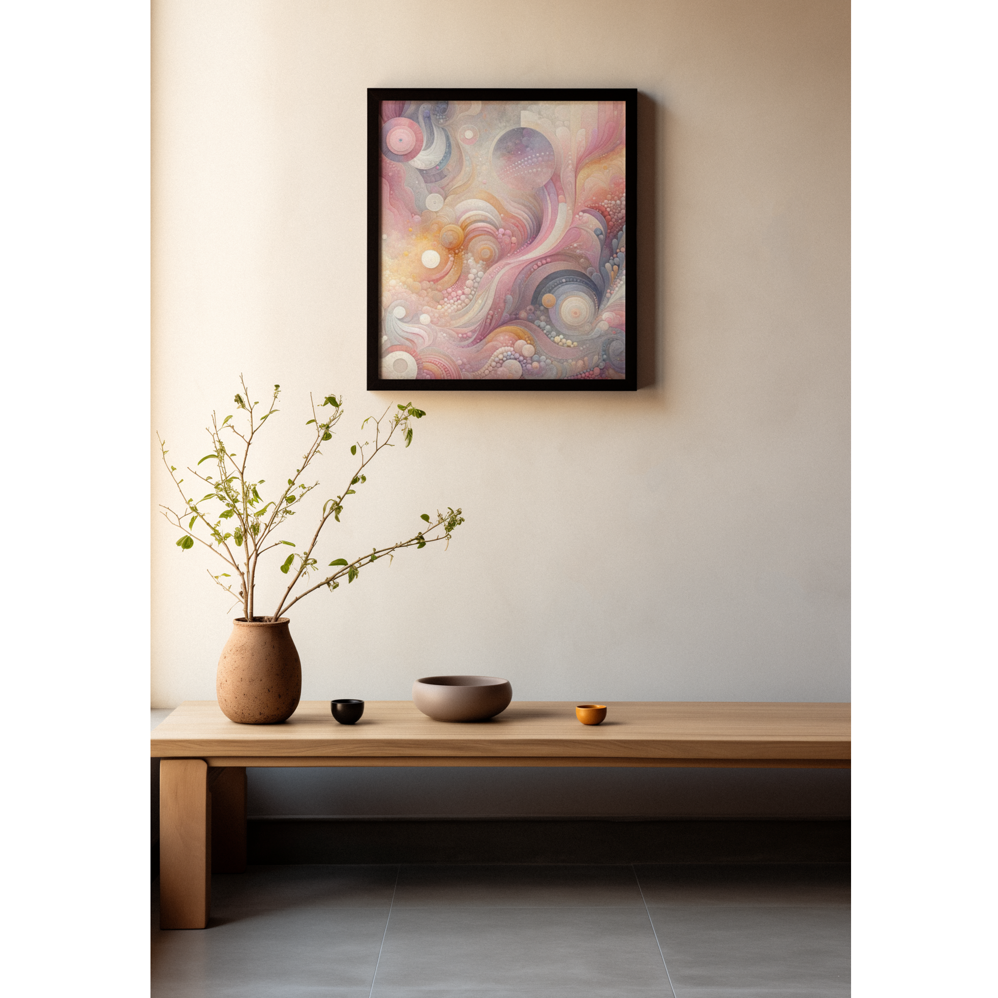 Pink Contemporary Elegance Abstract Modern Art Framed Canvas Print Wall Classic Encased in Black, White, or Walnut Frames with Durable Acrylic Protection Ready to Hang Timelessly Crafted..